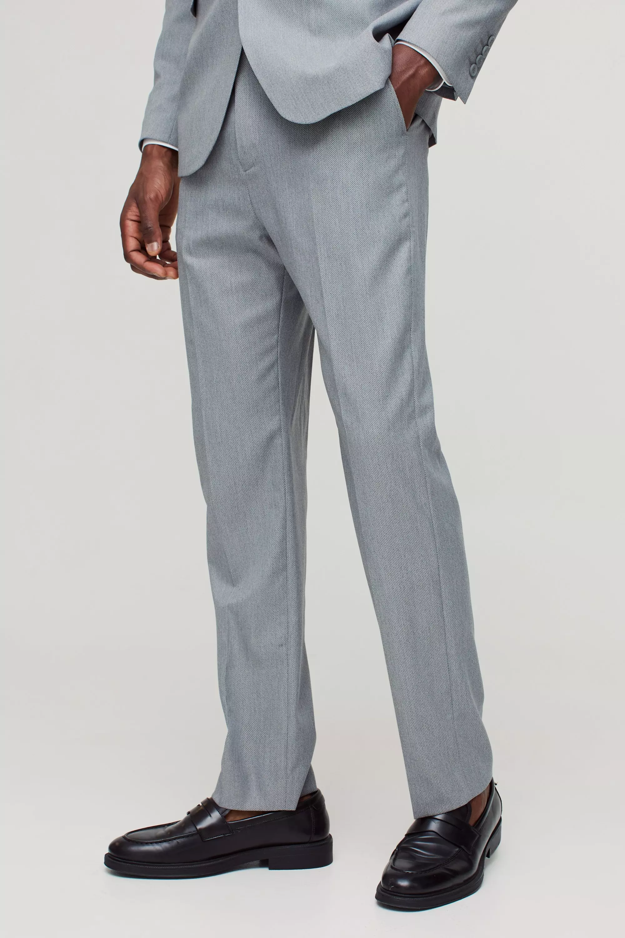 Gestreifte strukturierte Hose mit geradem Bein, Grey alternatives Bild