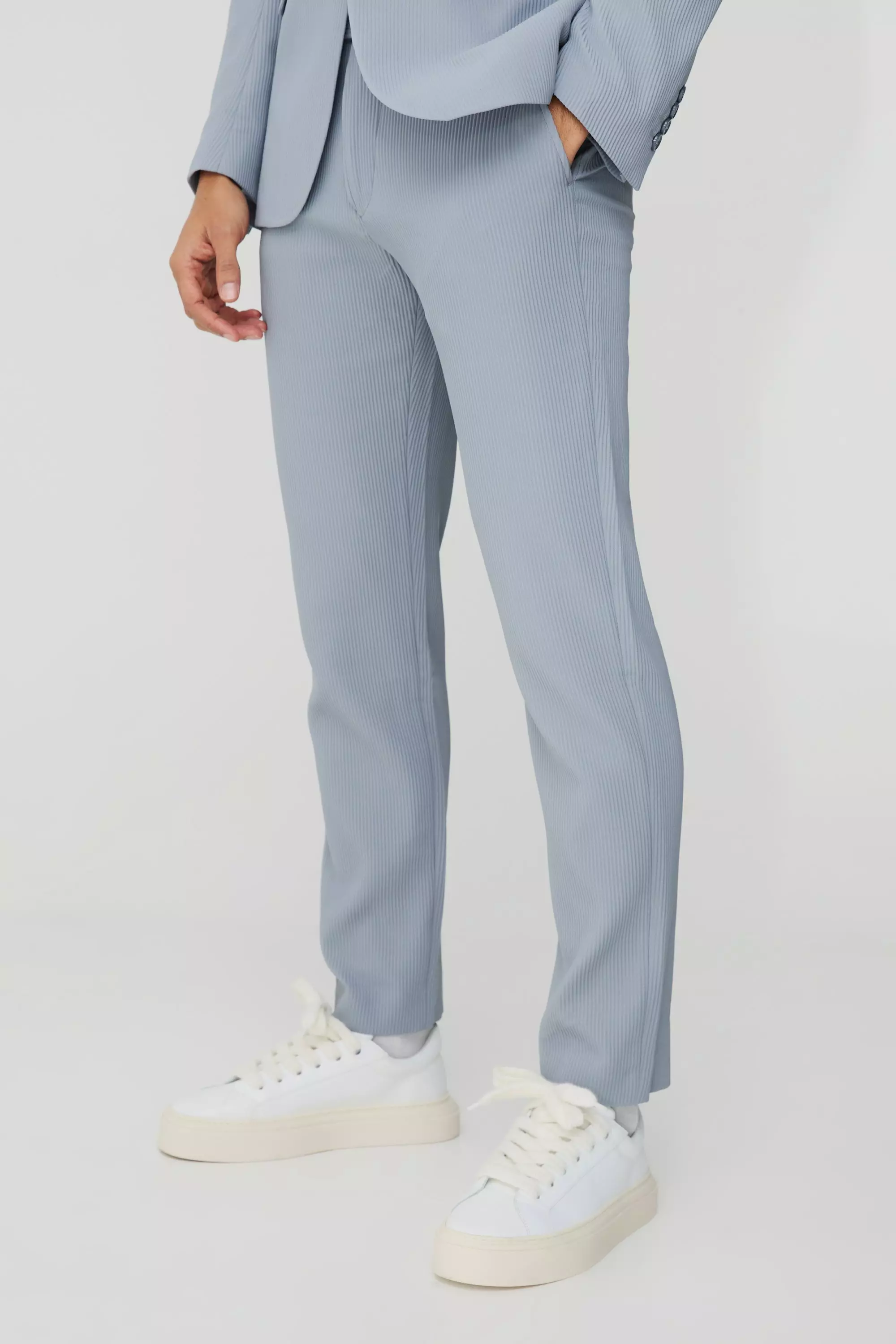 Fixed Waist Slim Fit Pleated Trouser Grey