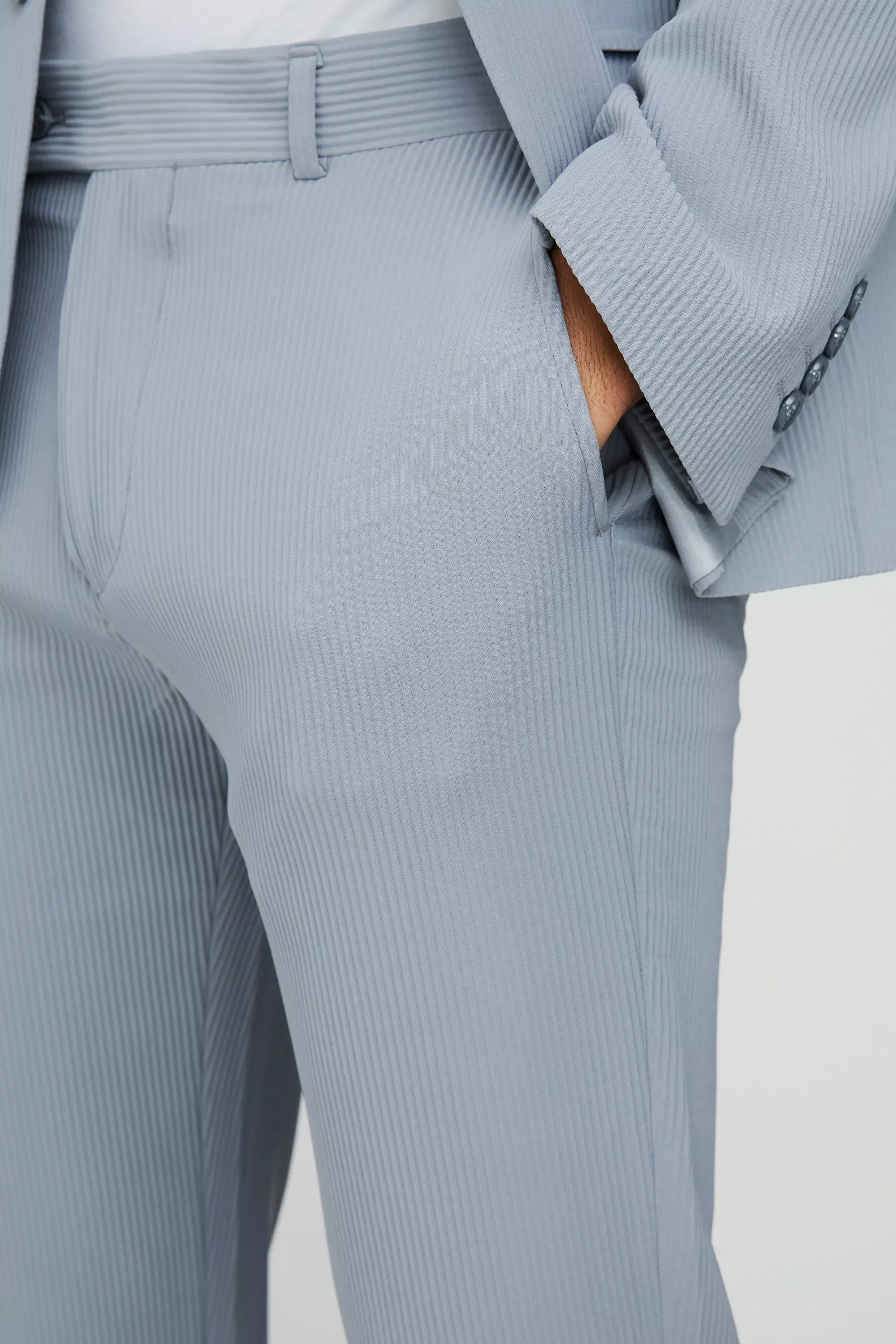 Grey Fixed Waist Slim Fit Pleated Trouser alternative image