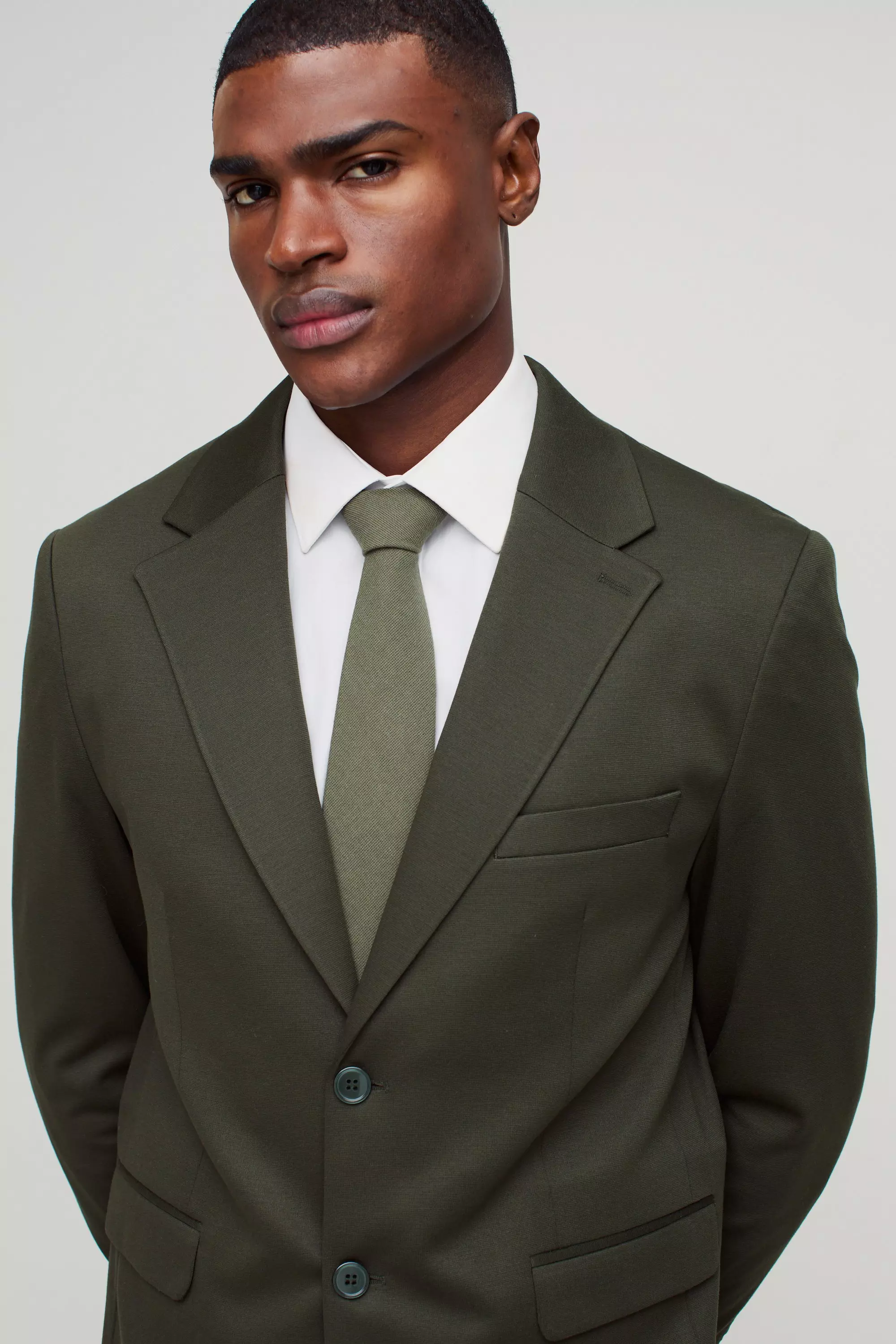 Olive Straight Fit Jersey Blazer alternative image
