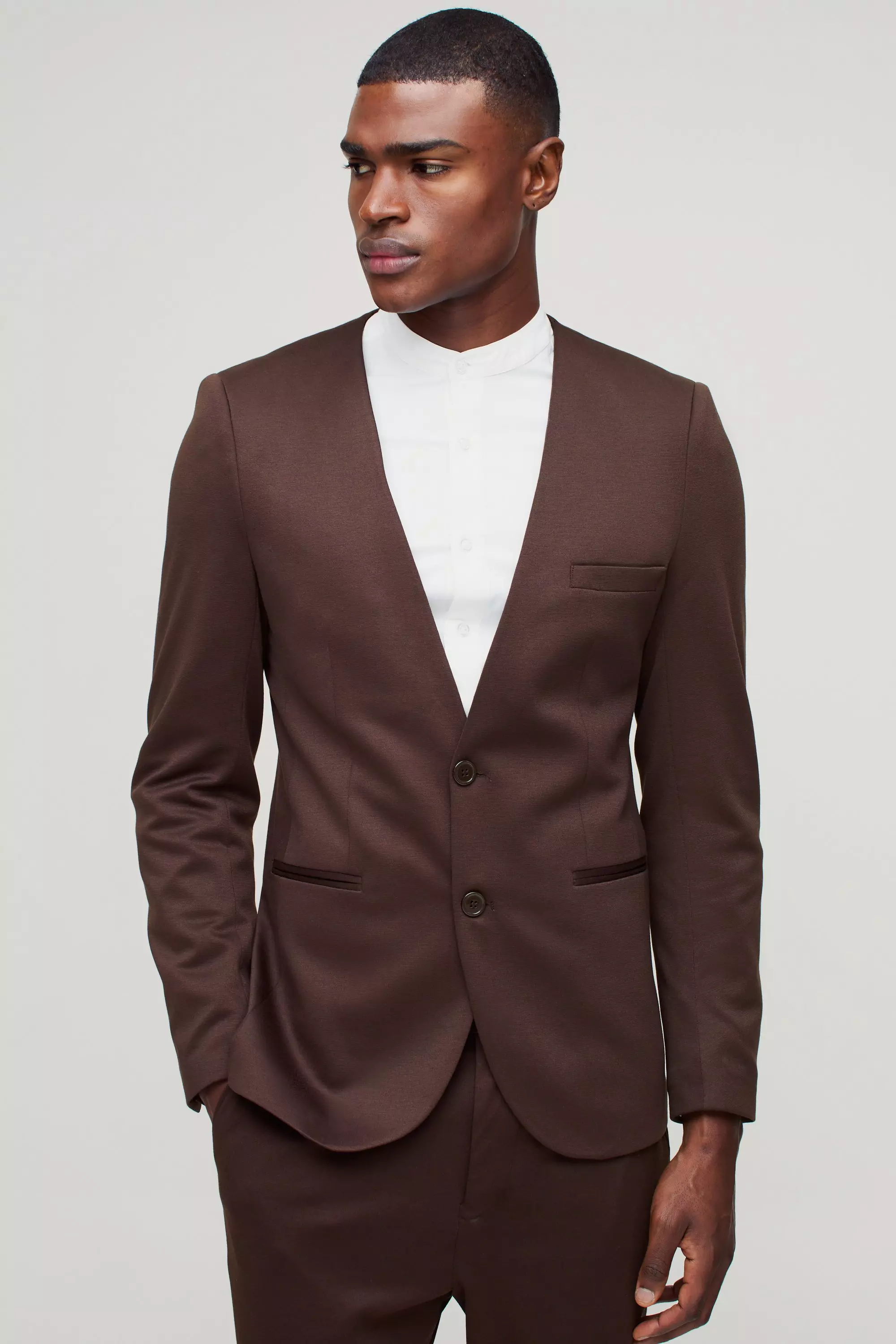 Kragenloser Slim-Fit Jersey-Blazer, Brown alternatives Bild