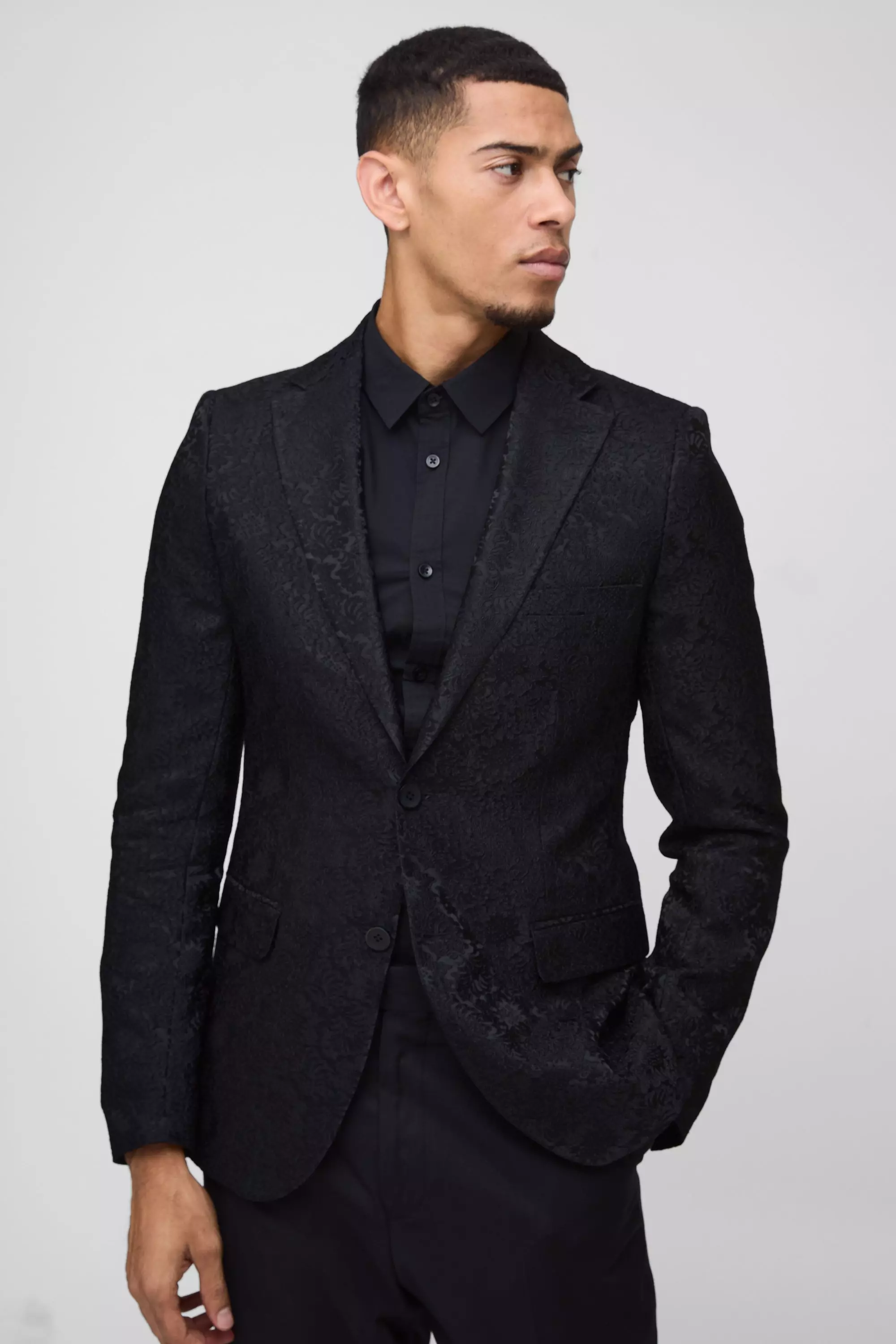 Blazer Slim Fit In Velours A Effetto Velluto, Black immagine alternativa