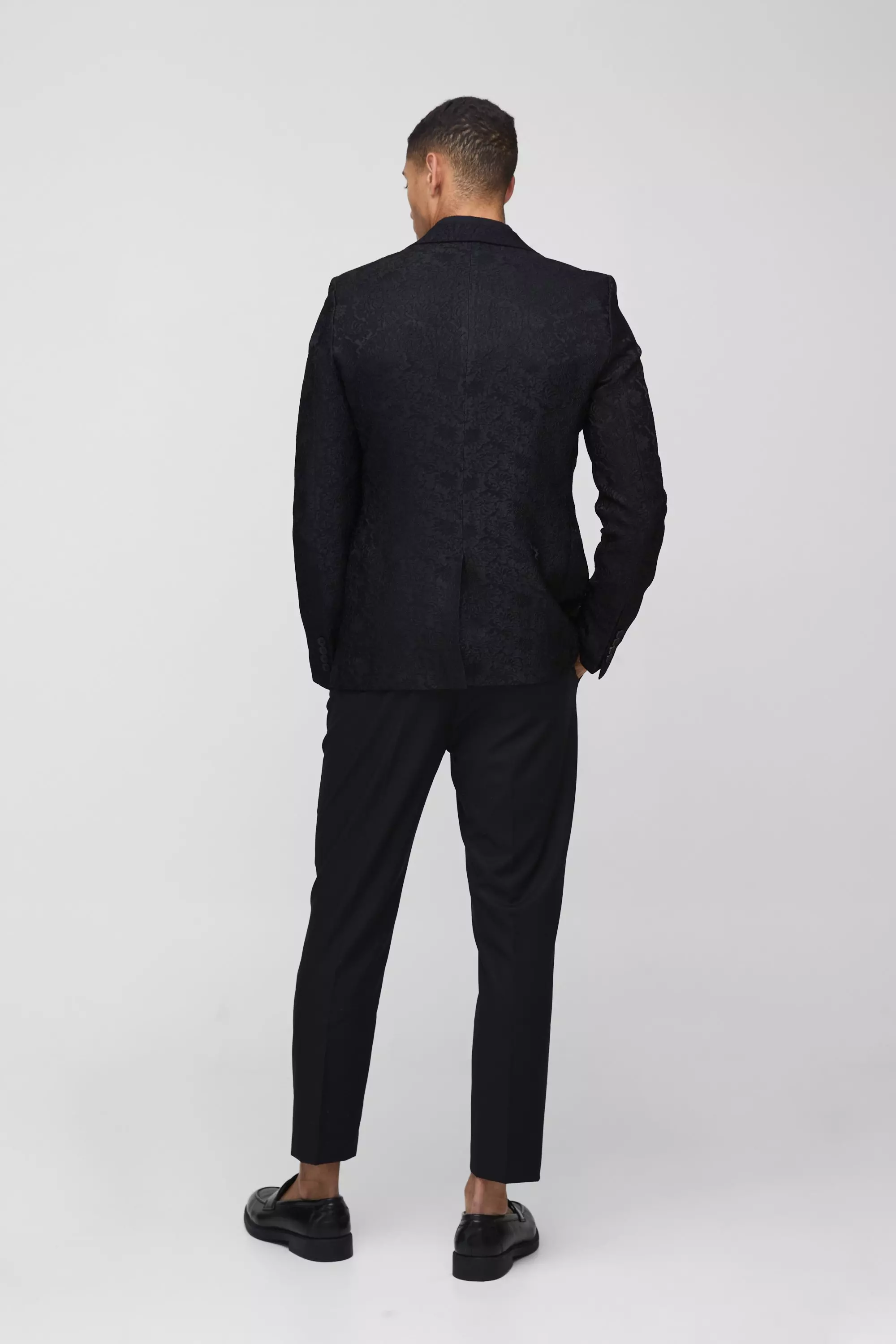 Blazer Slim Fit In Velours A Effetto Velluto, Black immagine alternativa