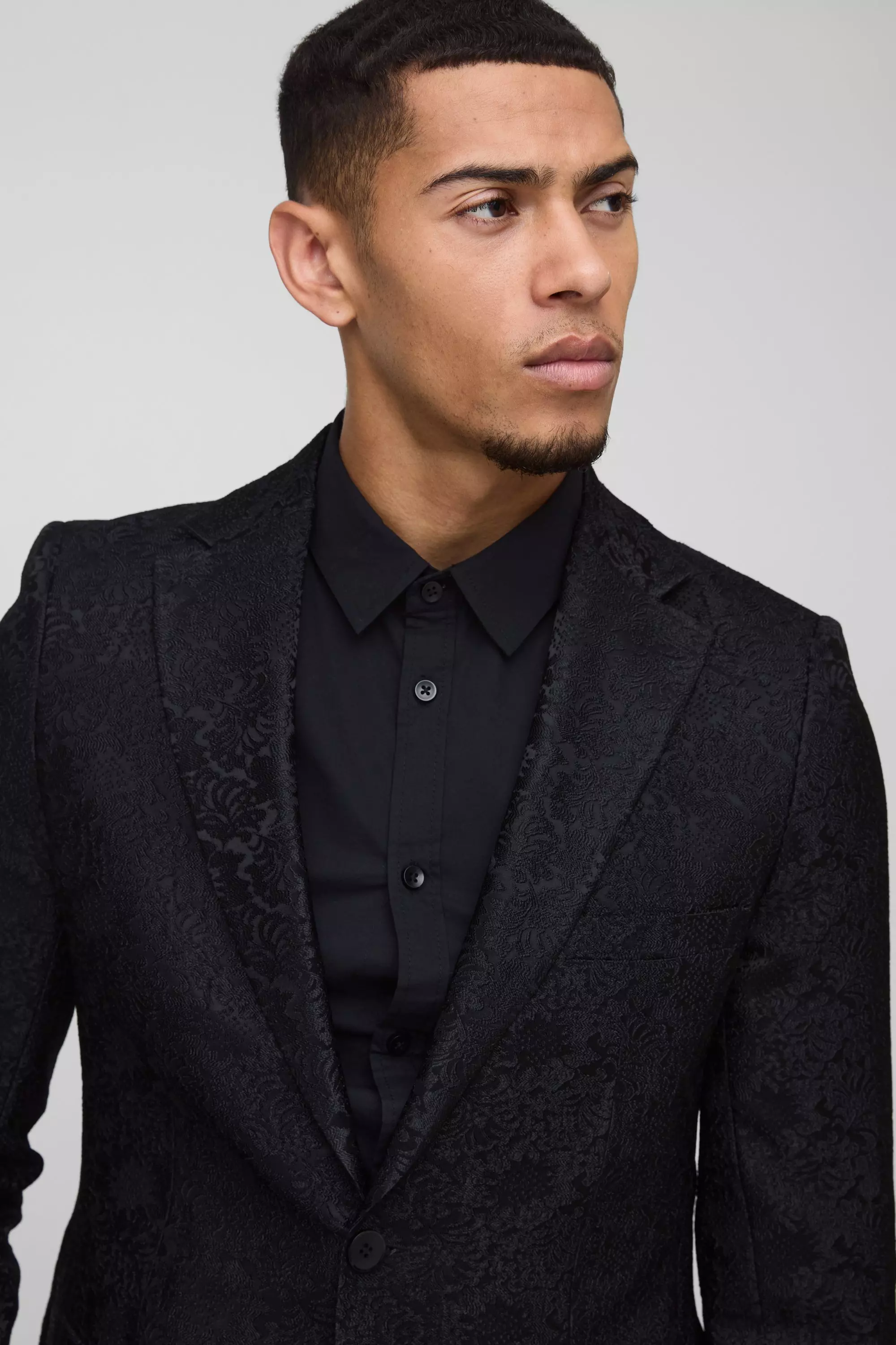 Blazer Slim Fit In Velours A Effetto Velluto, Black immagine alternativa