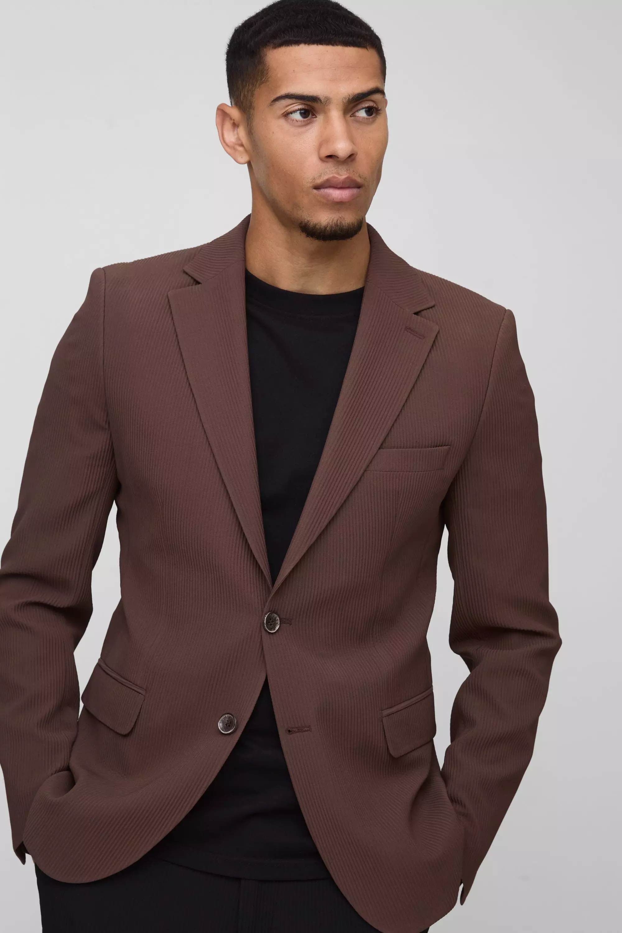 Brown Geplooide Skinny Fit Blazer alternatieve afbeelding