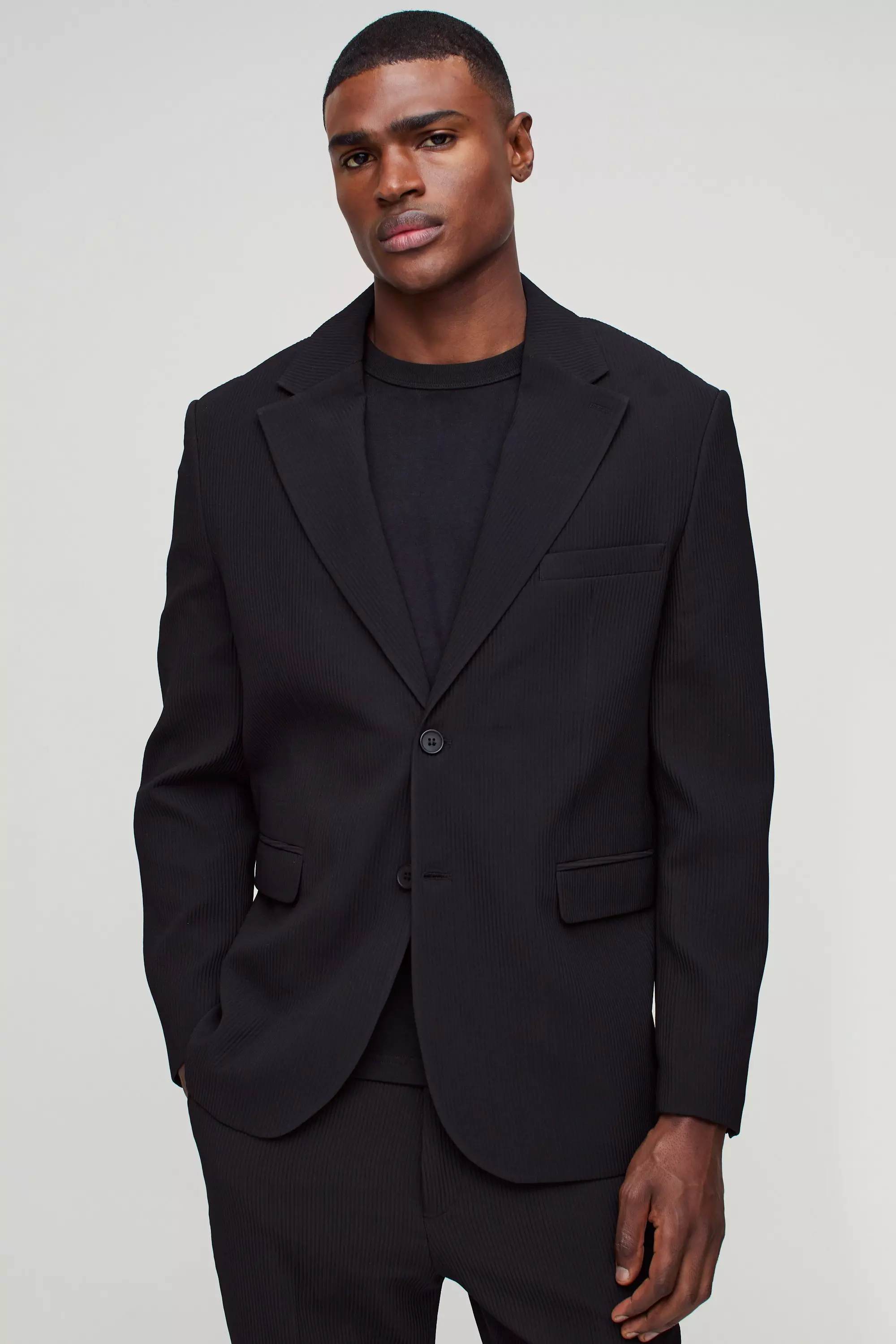 Black Fixed Waist Straight Fit Pleated Trouser alternative image