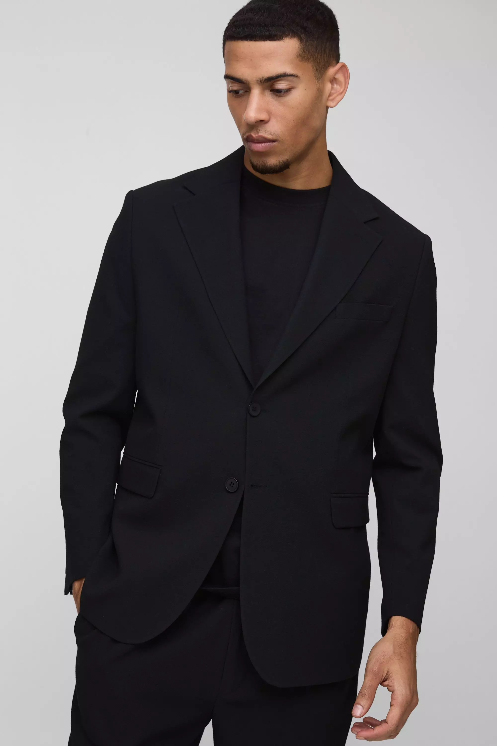 Black Elastic Waist Textured Straight Trouser alternative image