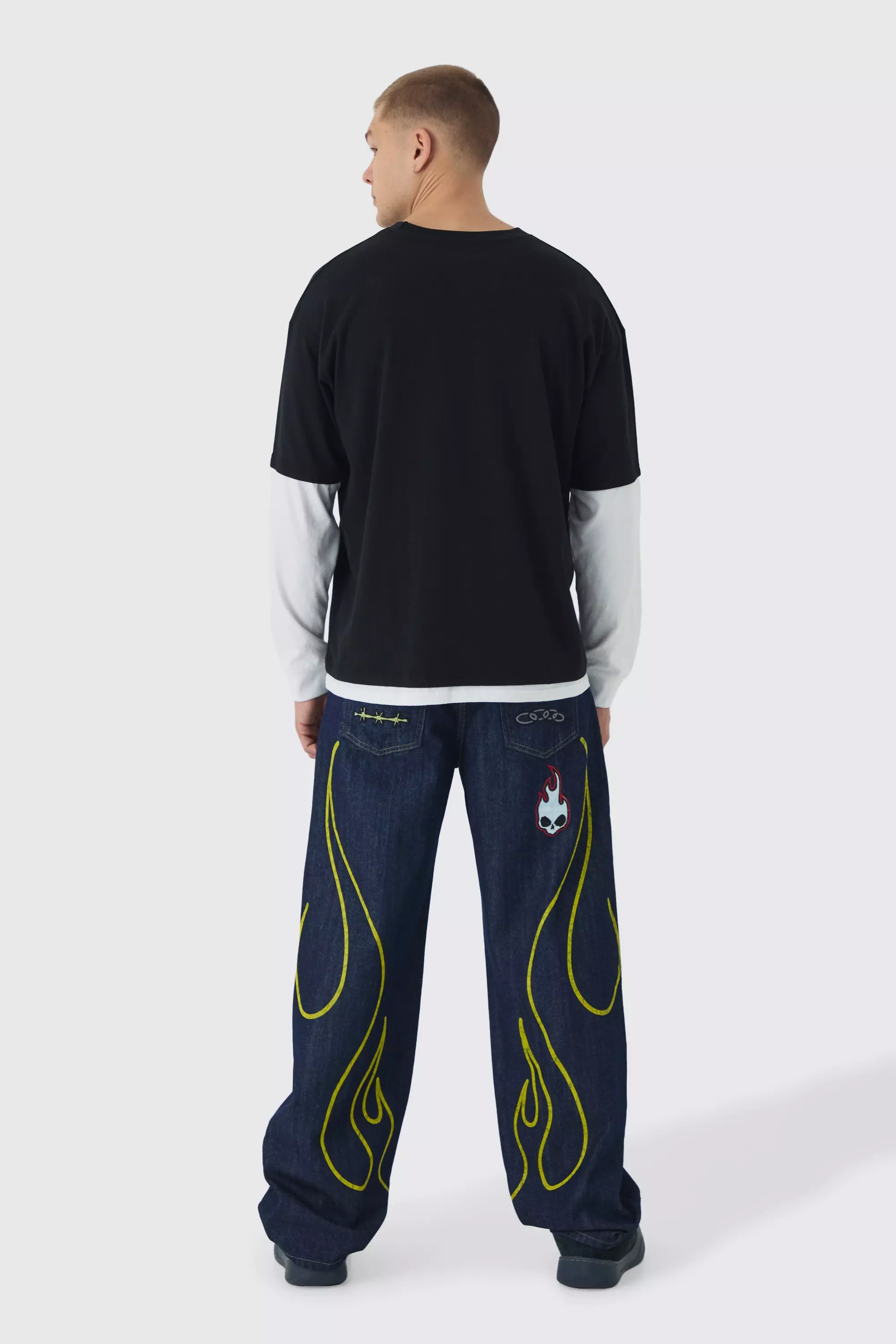 Relaxed Rigid Moto Applique Flame Indigo Jeans alternative image