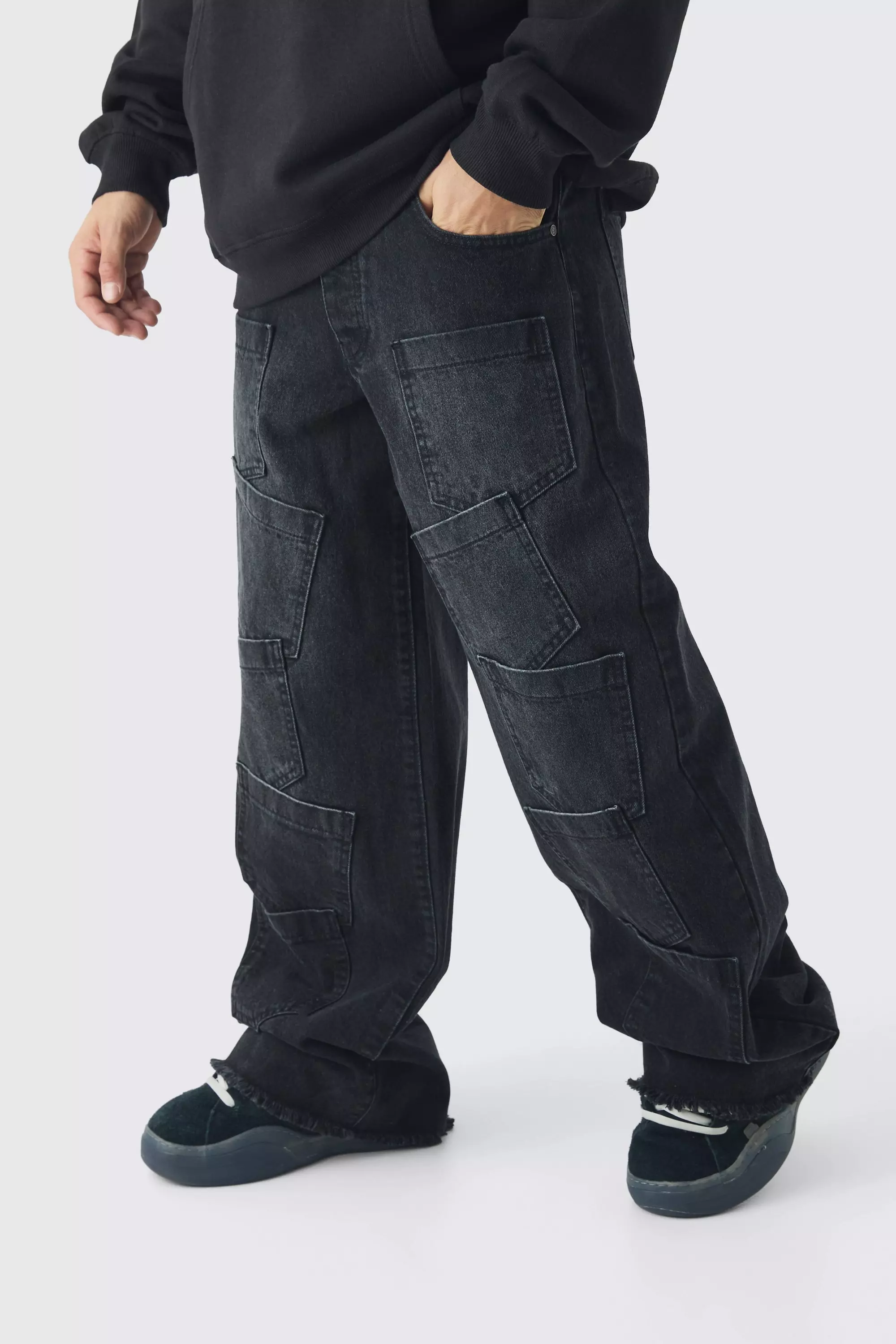 Washed black Baggy Fit Rigid Indigo Multi Pocket Jeans alternative image