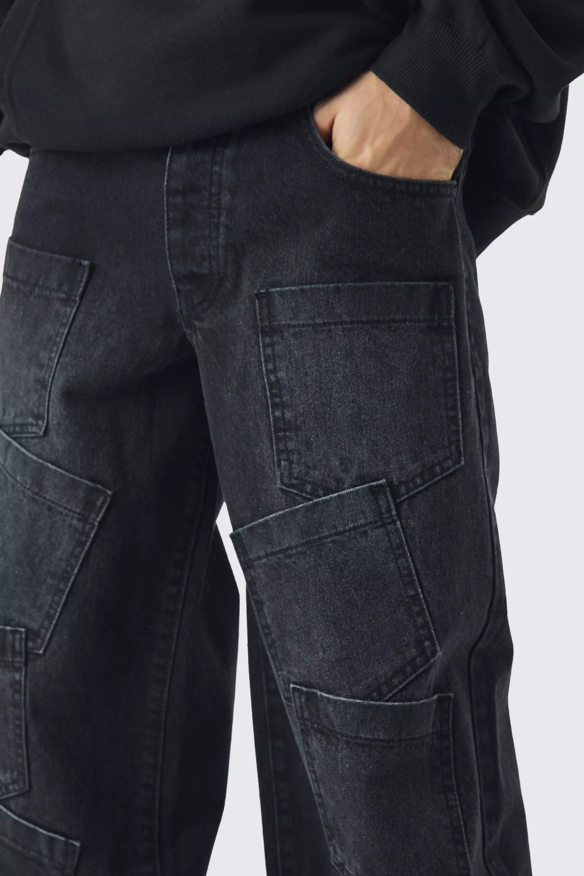 Washed black Baggy Fit Rigid Indigo Multi Pocket Jeans alternative image