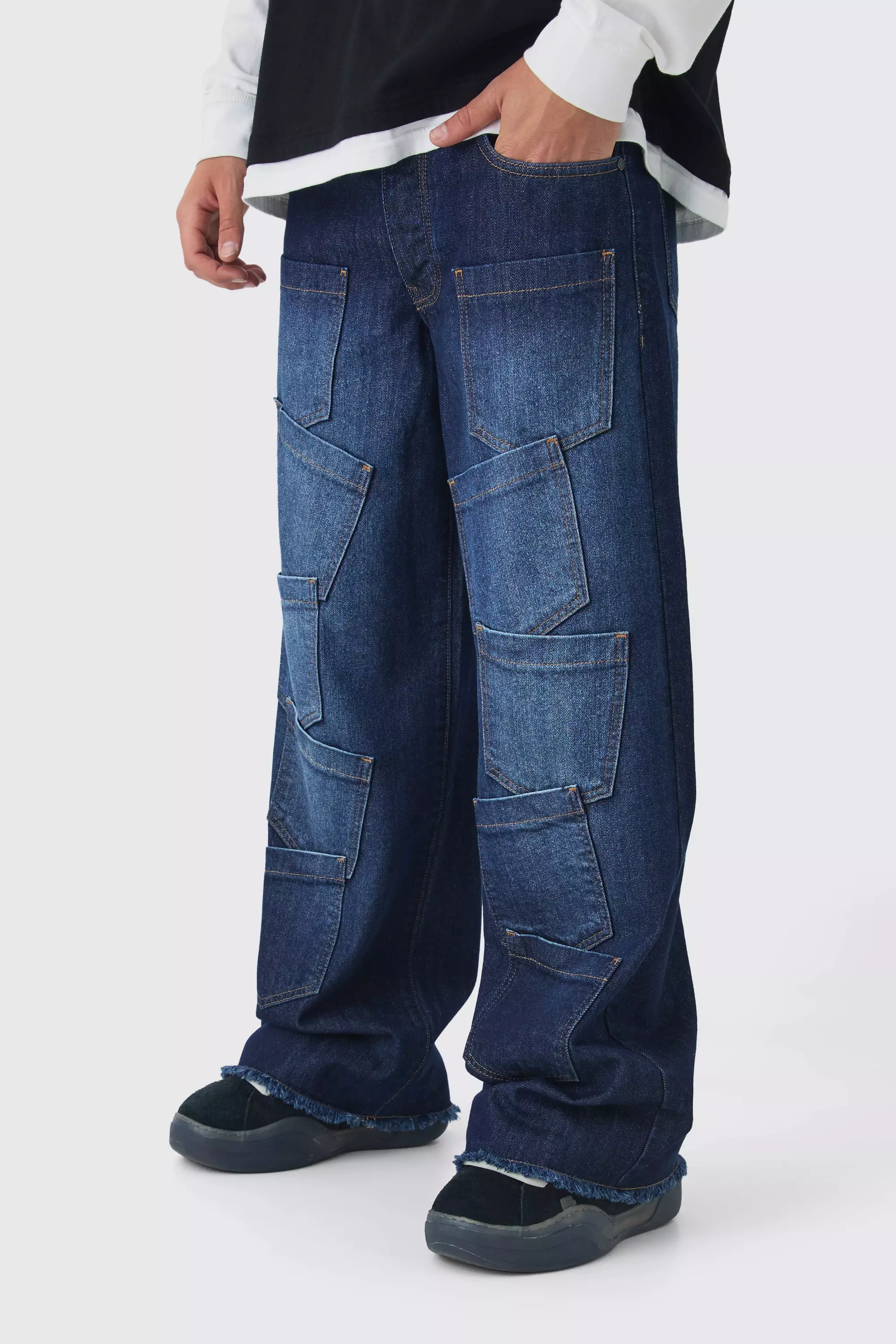 Baggy Fit Rigid Indigo Multi Pocket Jeans alternative image