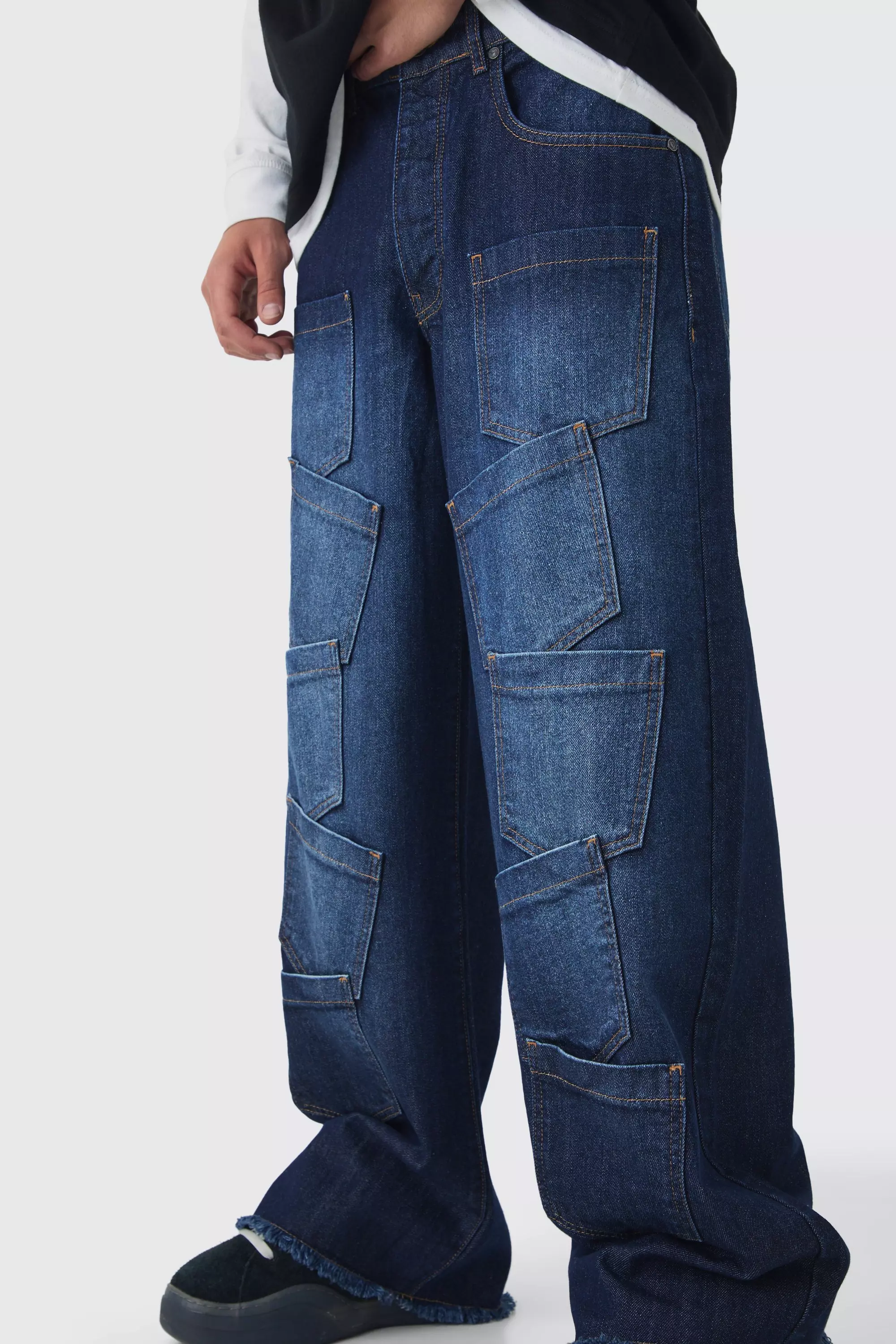 Baggy Fit Rigid Indigo Multi Pocket Jeans alternative image