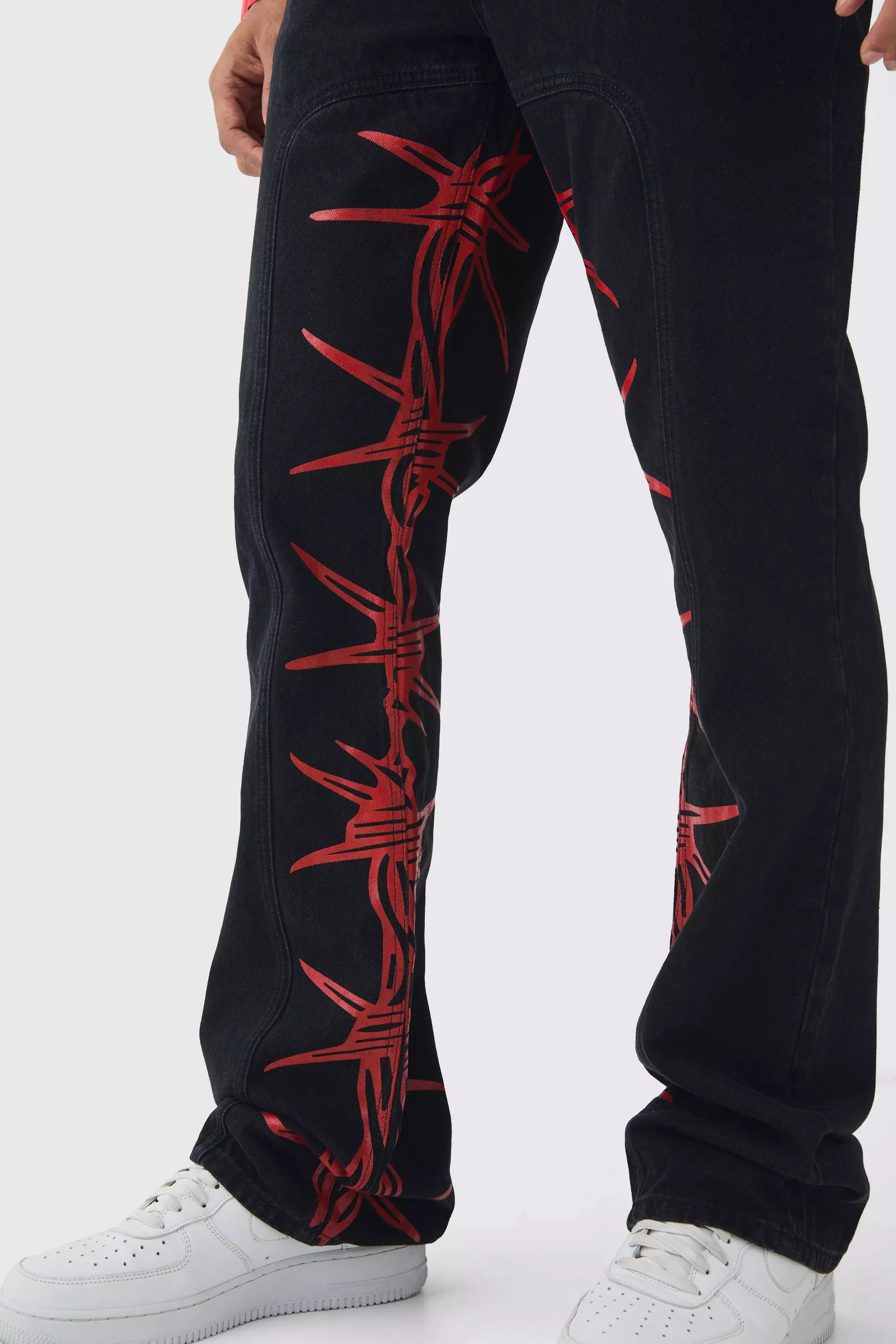 Slim-Fit Schlagjeans mit Print, Black alternatives Bild