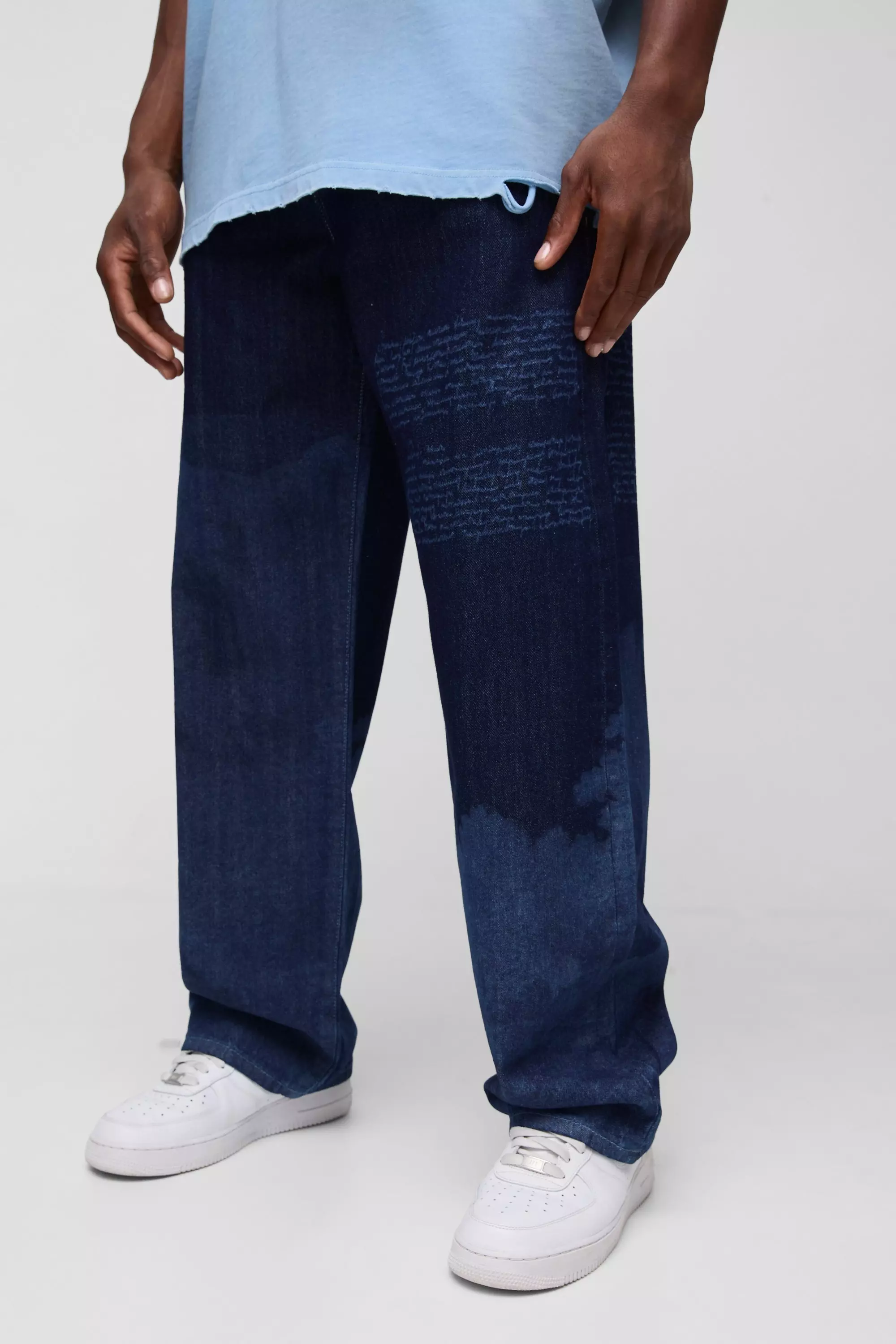 Relaxed Fit Cloud Laser Print Jeans Indigo