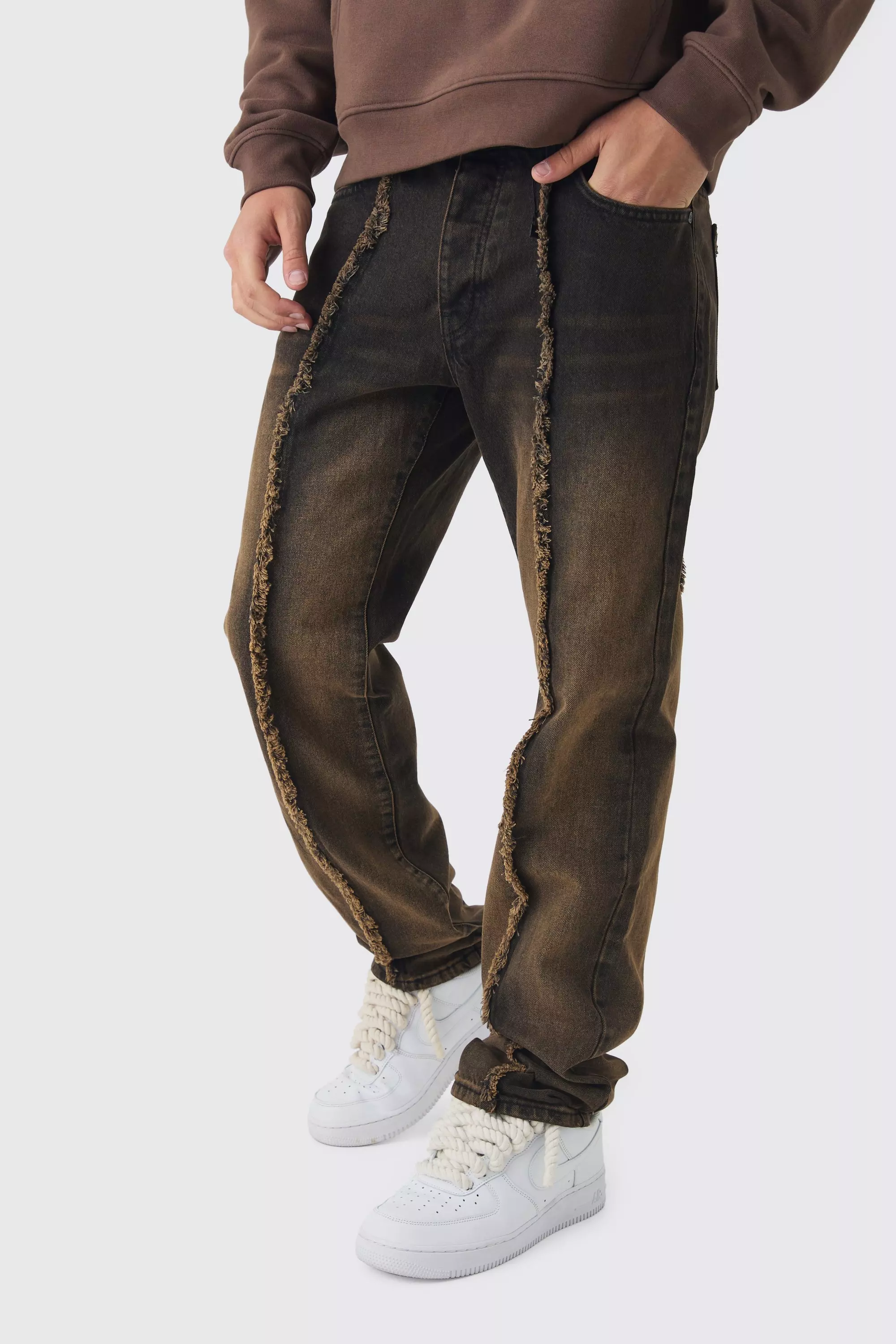 Brown Straight Leg Brown Tint Raw Seam Jeans