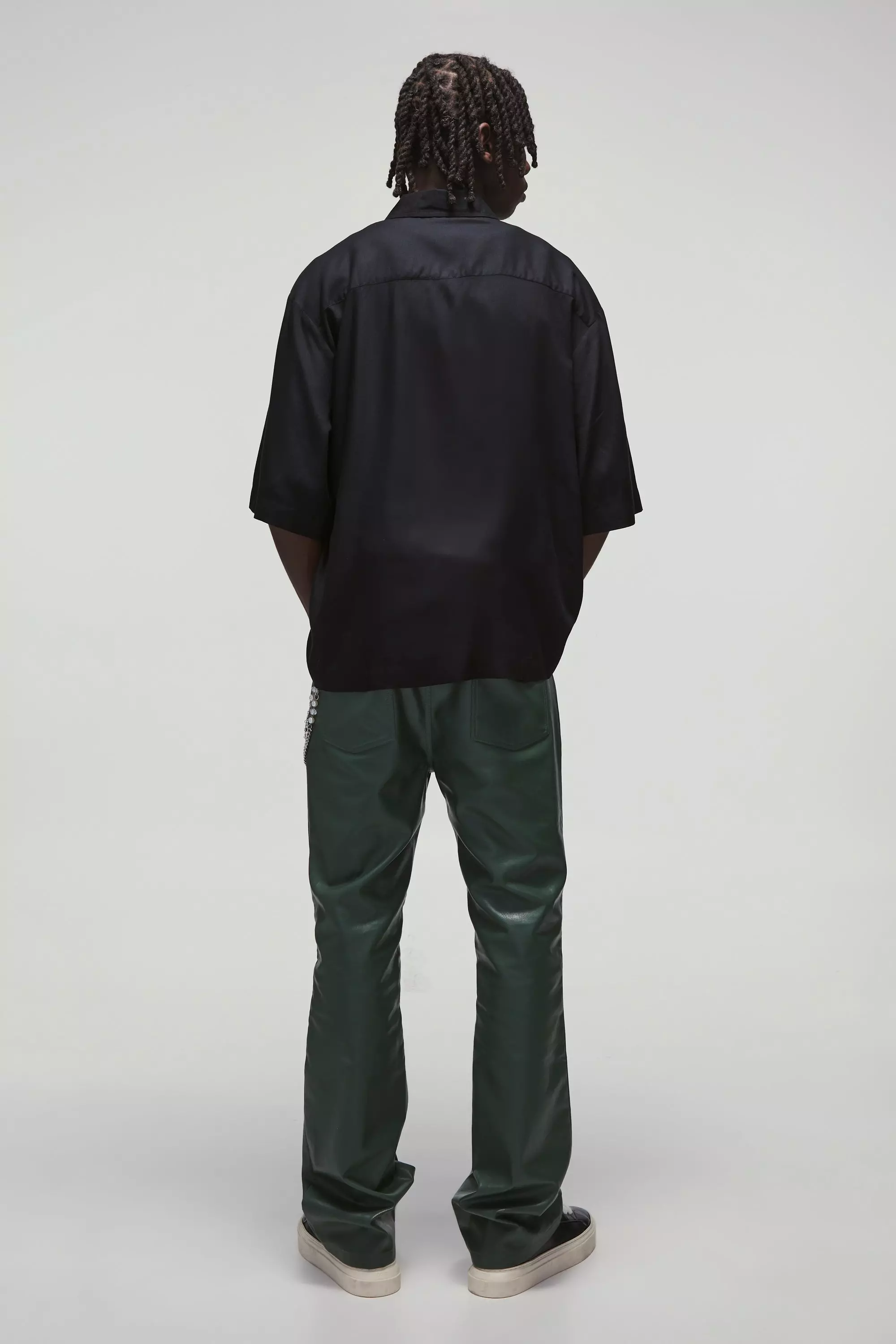 Green PU Fixed Waist Slim Flare Zip Trousers alternative image