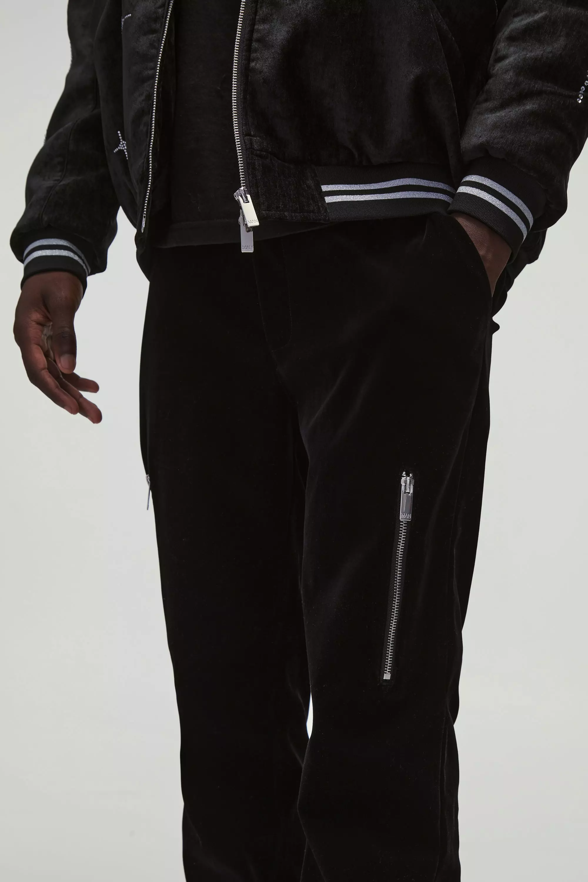 Black Velour Fixed Waist Rigid Slim Stacked Trouser alternative image