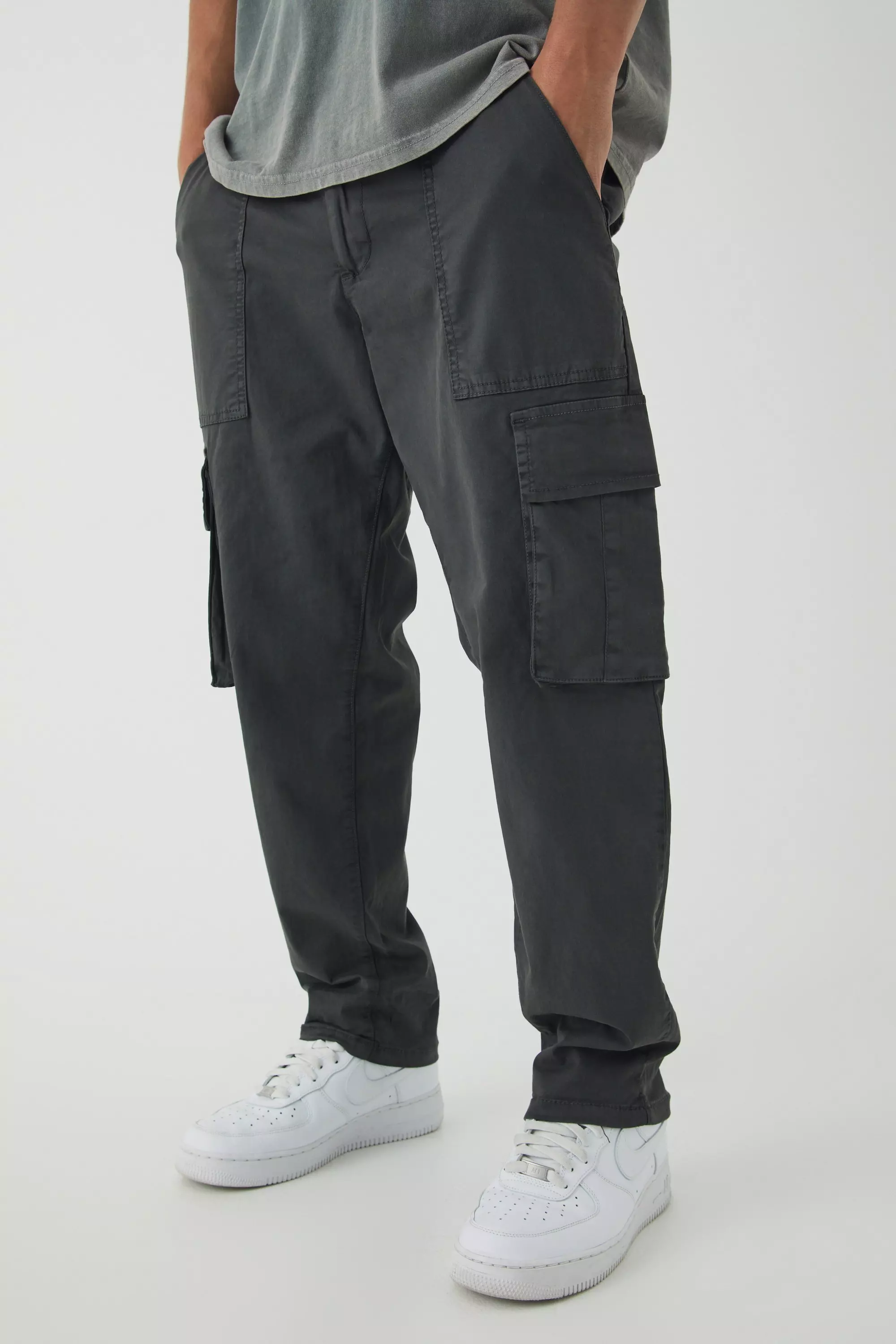 Straight Leg Cotton Cargo Pants Dark grey