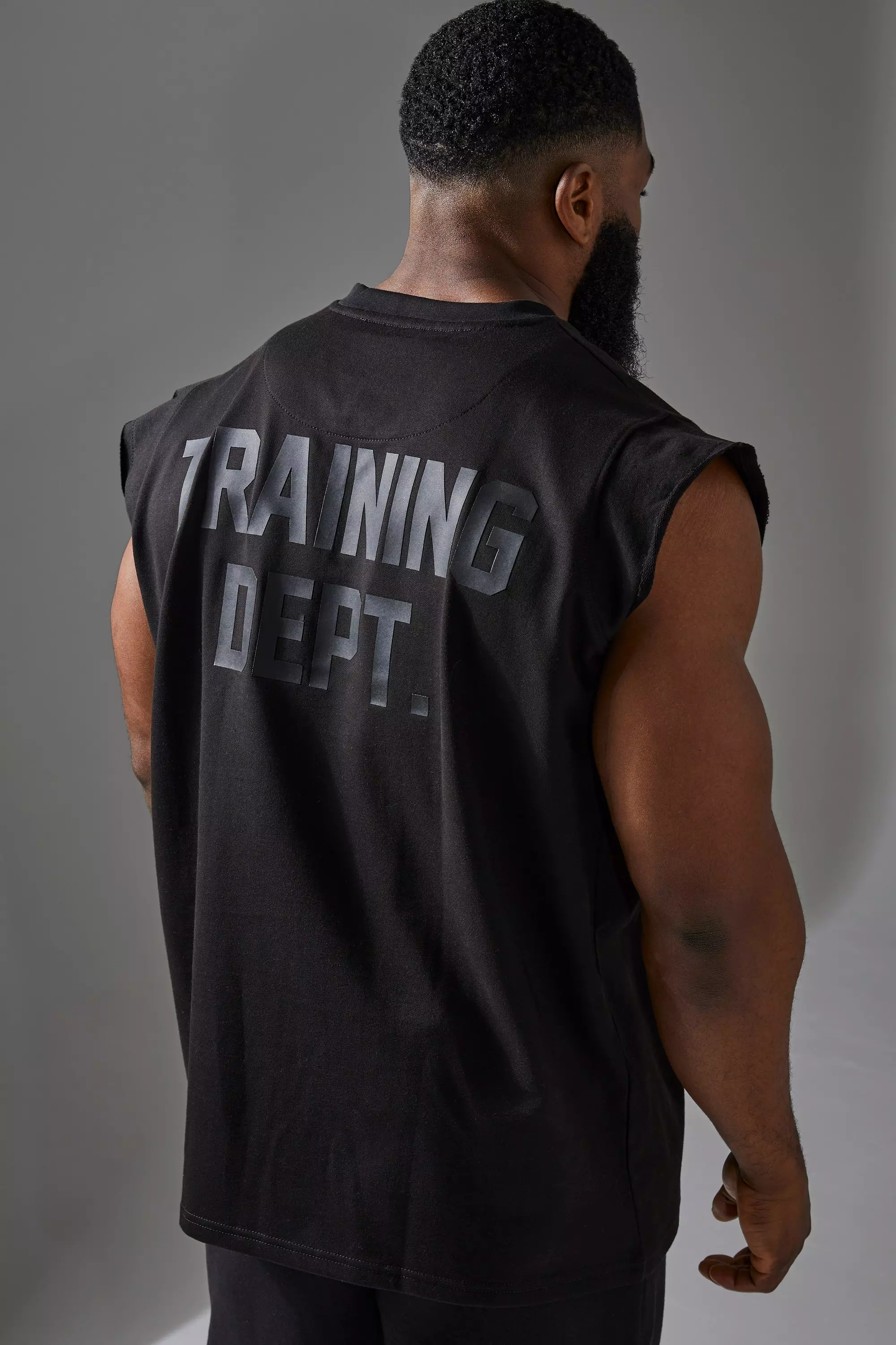 Black Training Dept Cut Off Sleeve Loopback Oversized T-shirt