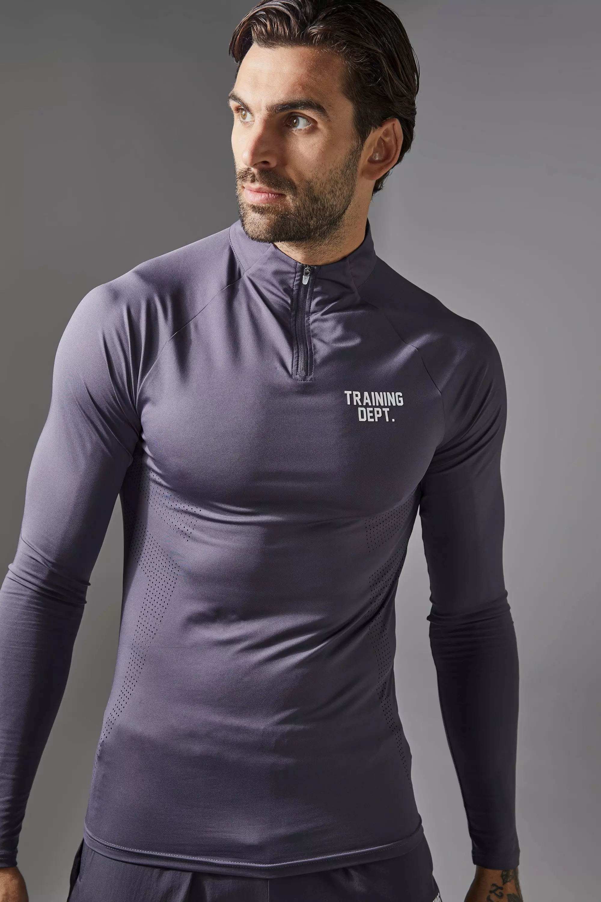 Training Dept Muscle Fit Perforated 1/4 Zip Charcoal