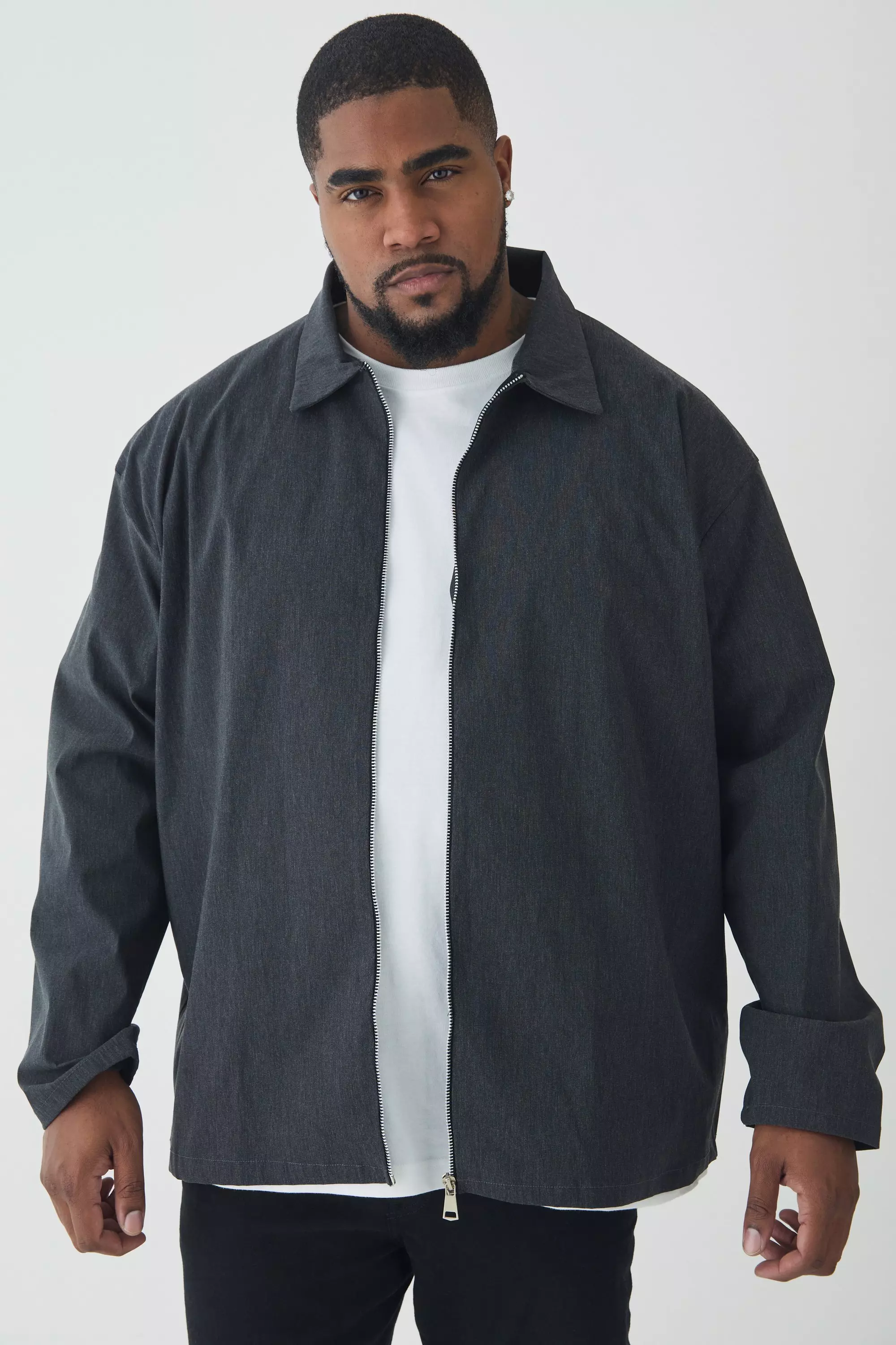 Plus Stretch Zip Through Shirt in Black Marl alternative image