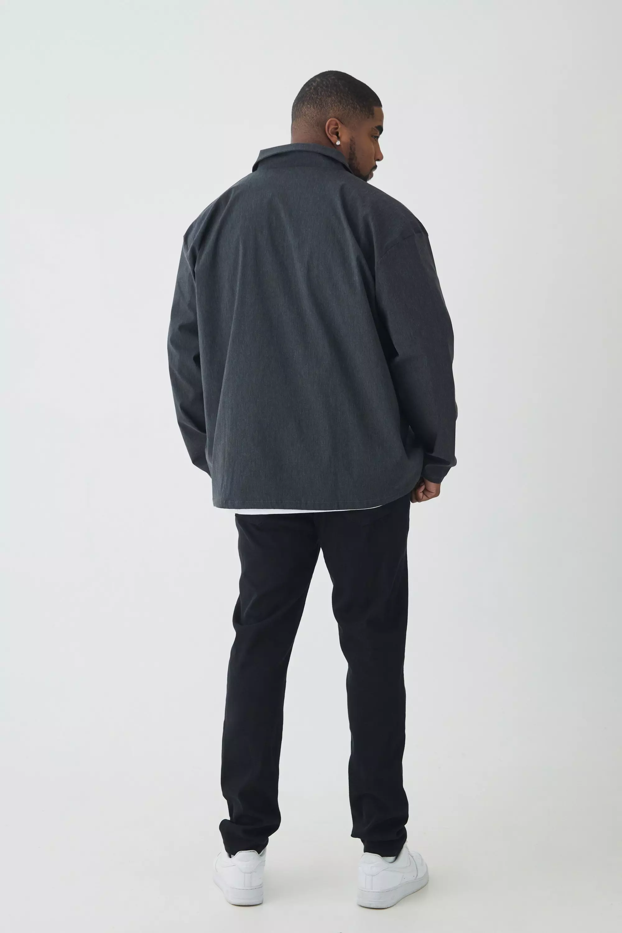 Plus Stretch Zip Through Shirt in Black Marl alternative image
