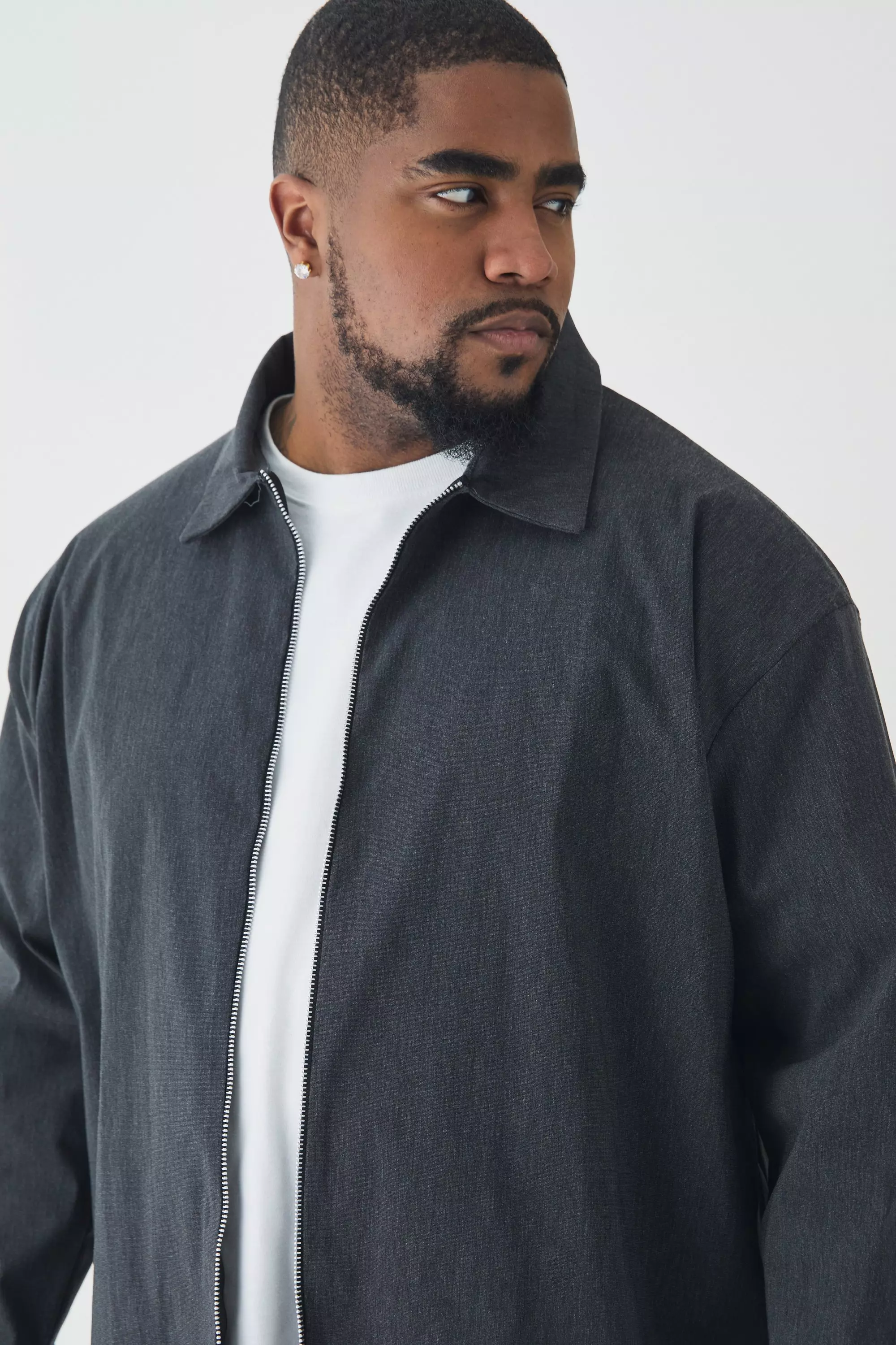 Plus Stretch Zip Through Shirt in Black Marl alternative image
