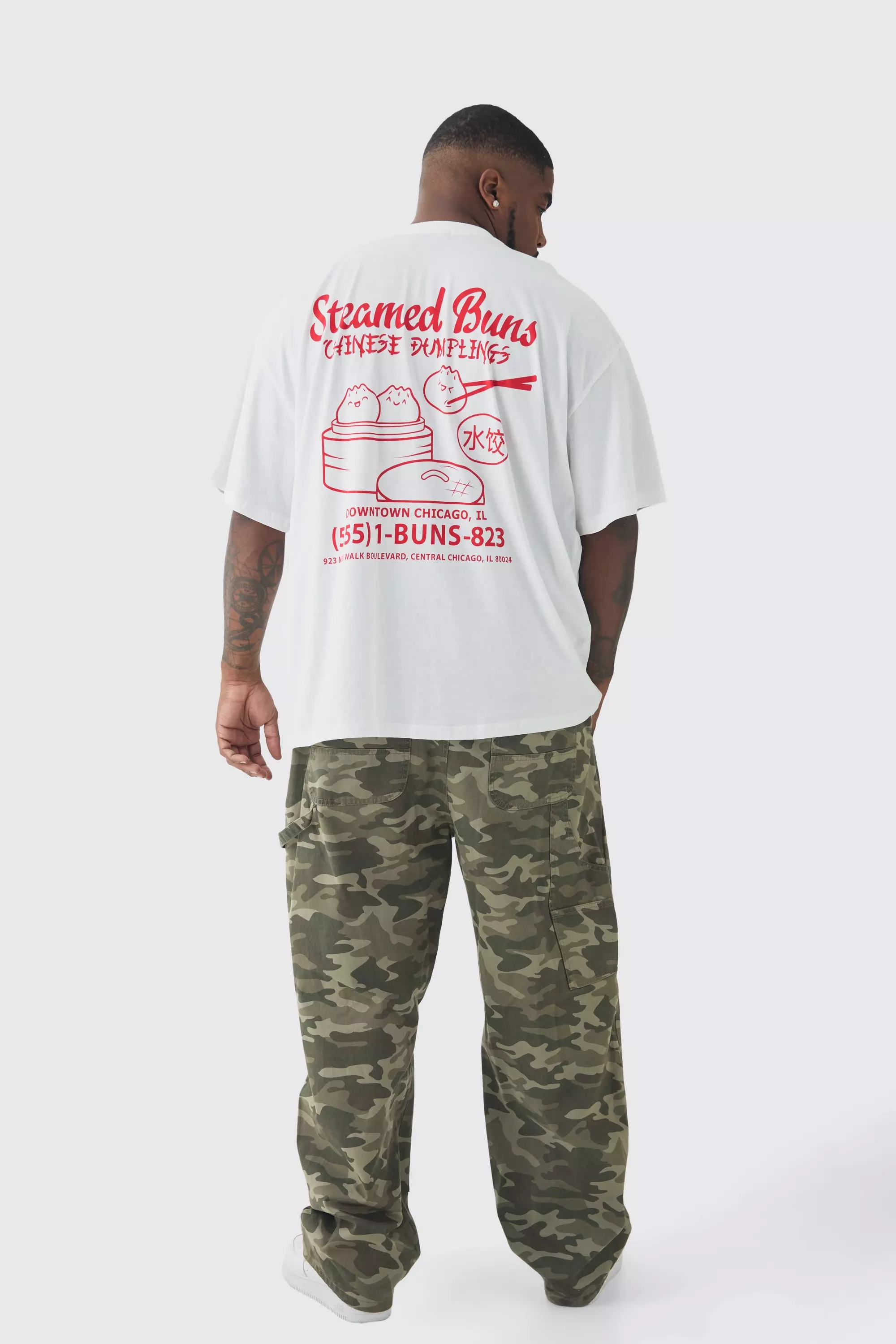 White Plus Oversized Steamed Dumplings Graphic T-Shirt alternative image