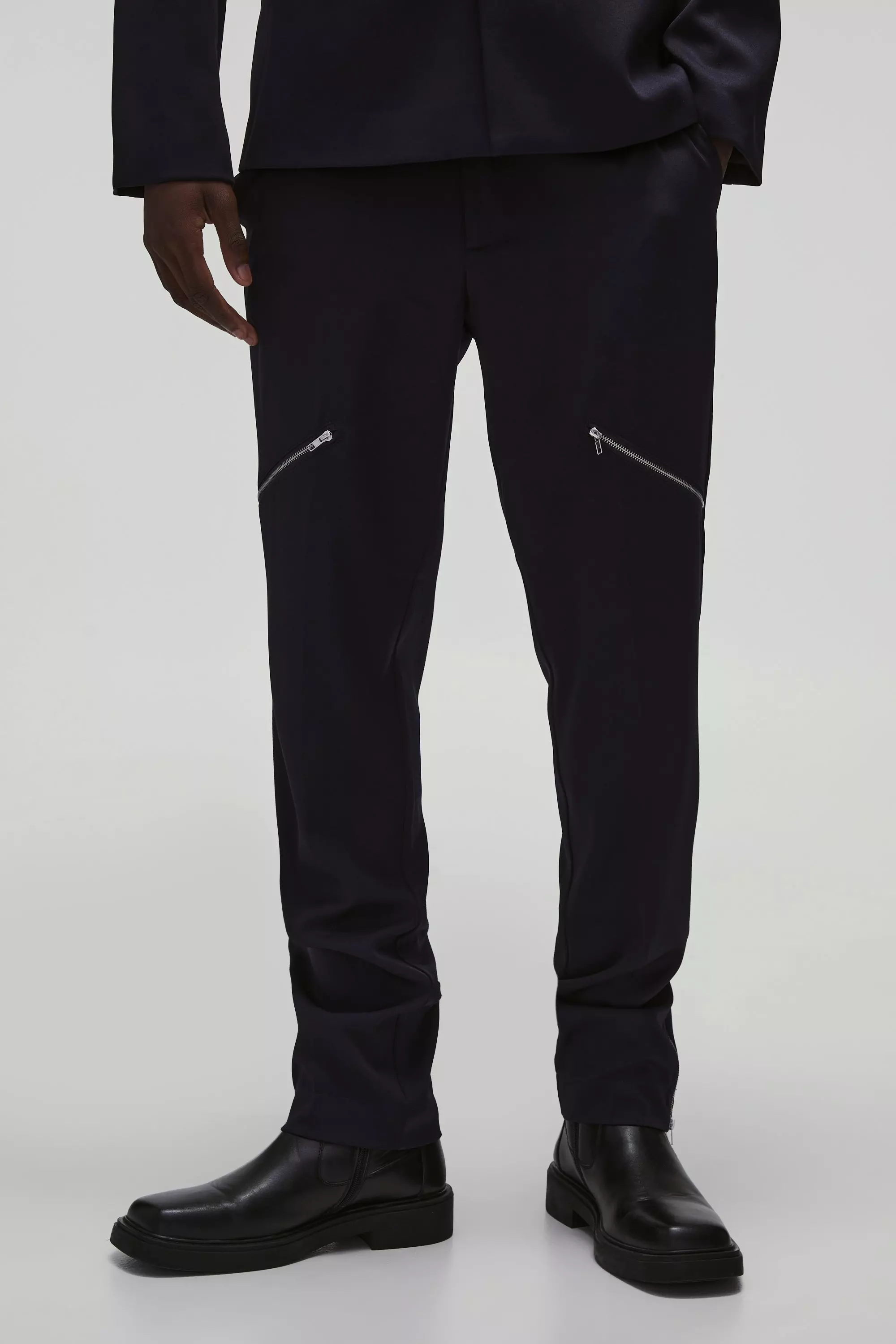 Slim Fit Zip Gusset Tailored Pants Navy