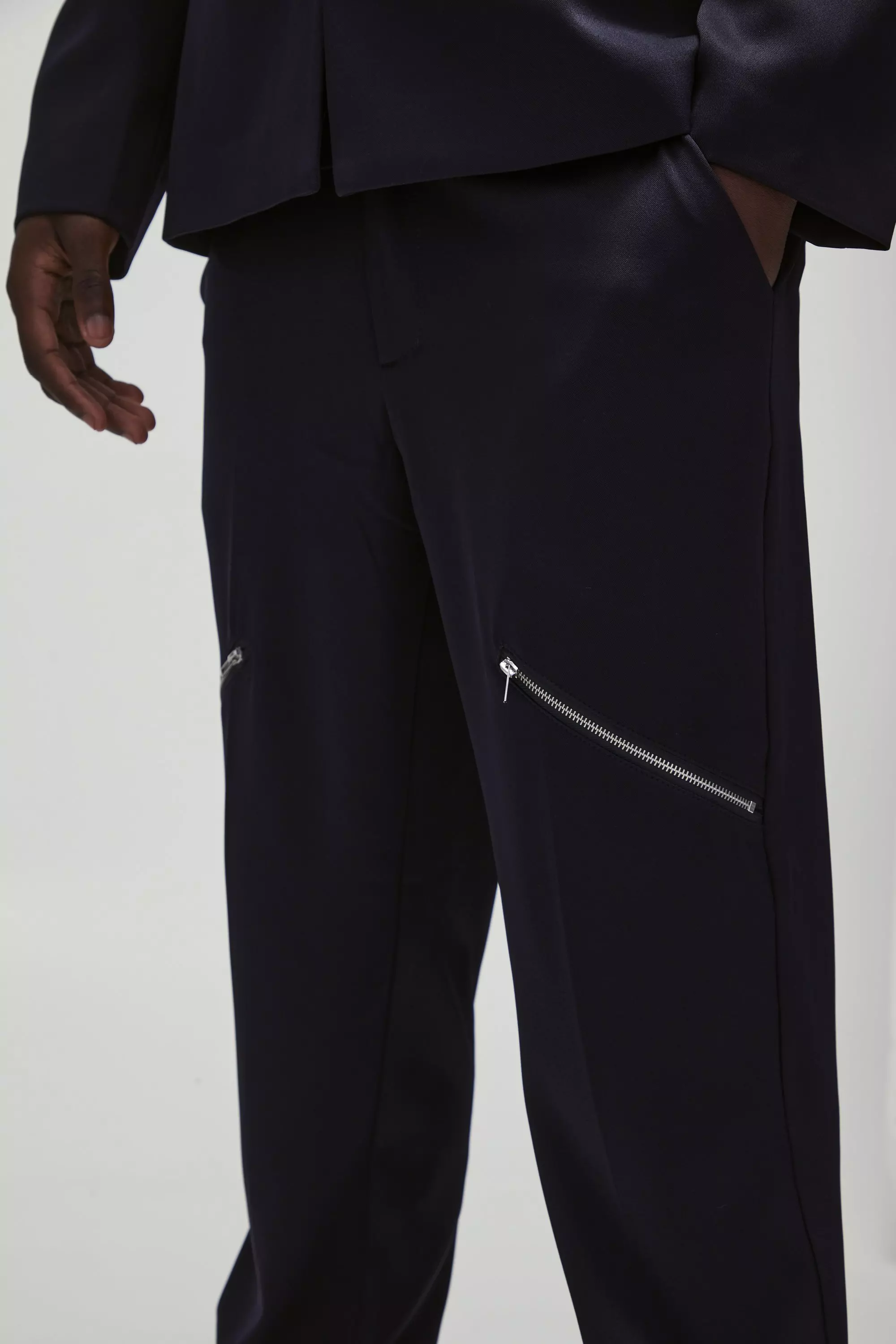 Navy Slim Fit Zip Gusset Tailored Trousers alternative image