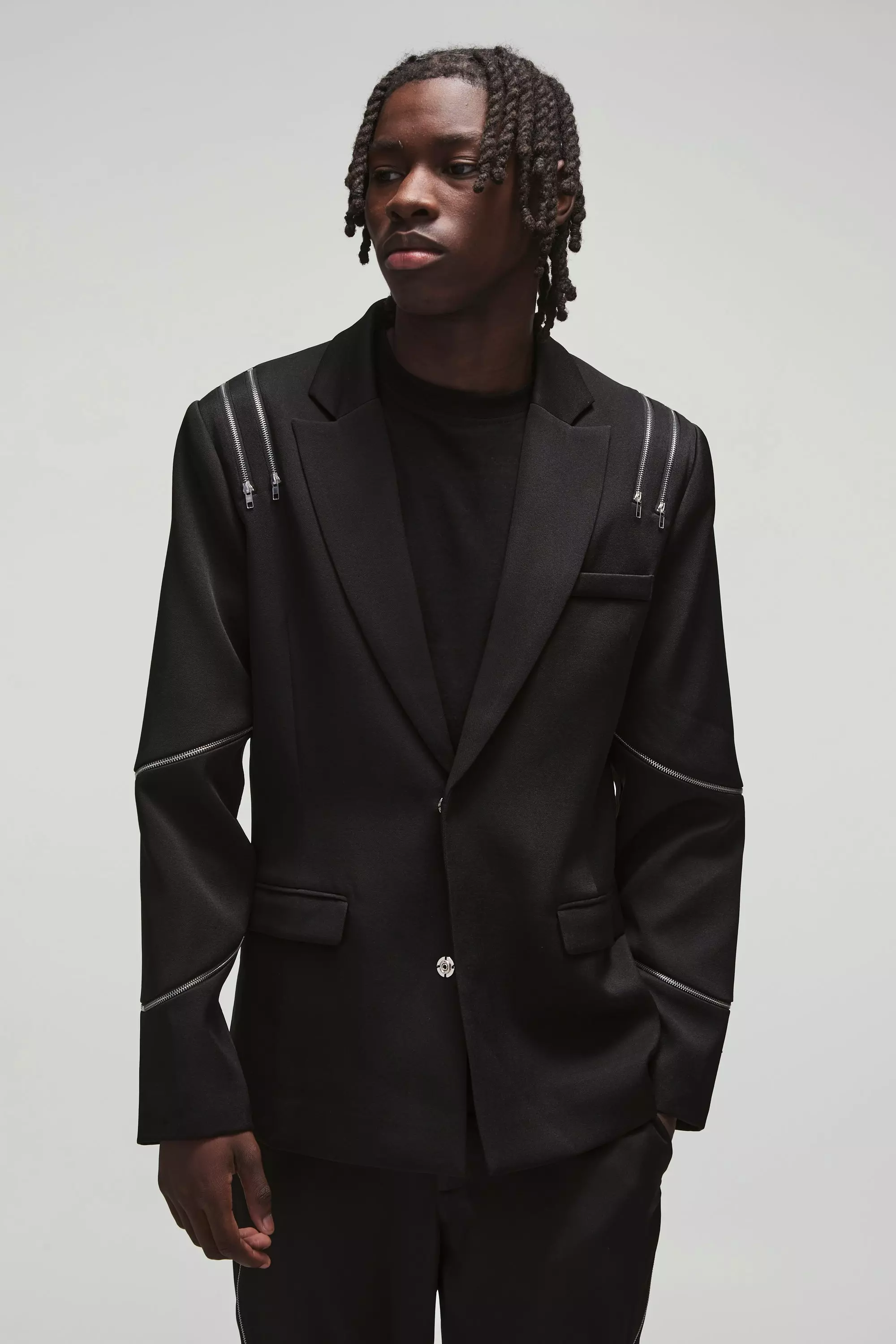 Black Slim Fit Zip Multi Zip Detail Tailored Trousers alternative image