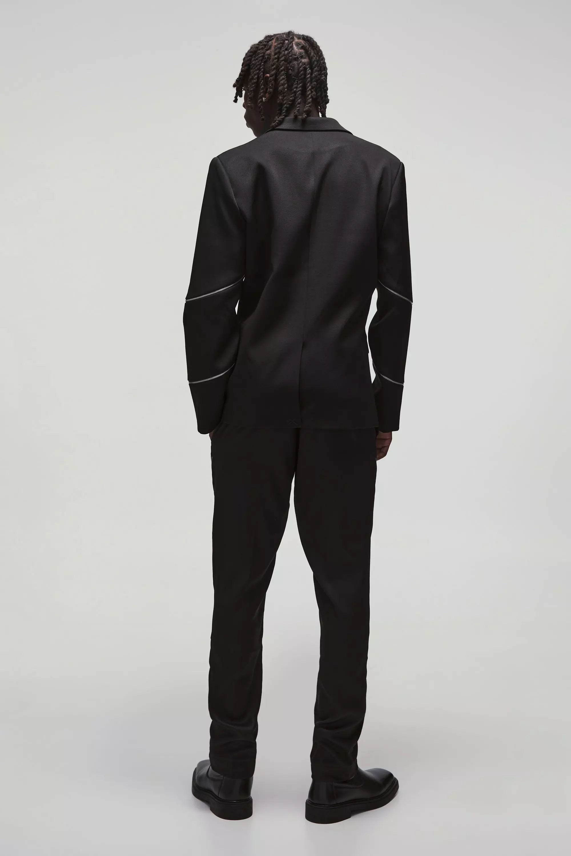 Black Slim Fit Multi Zip Detail Blazer alternative image