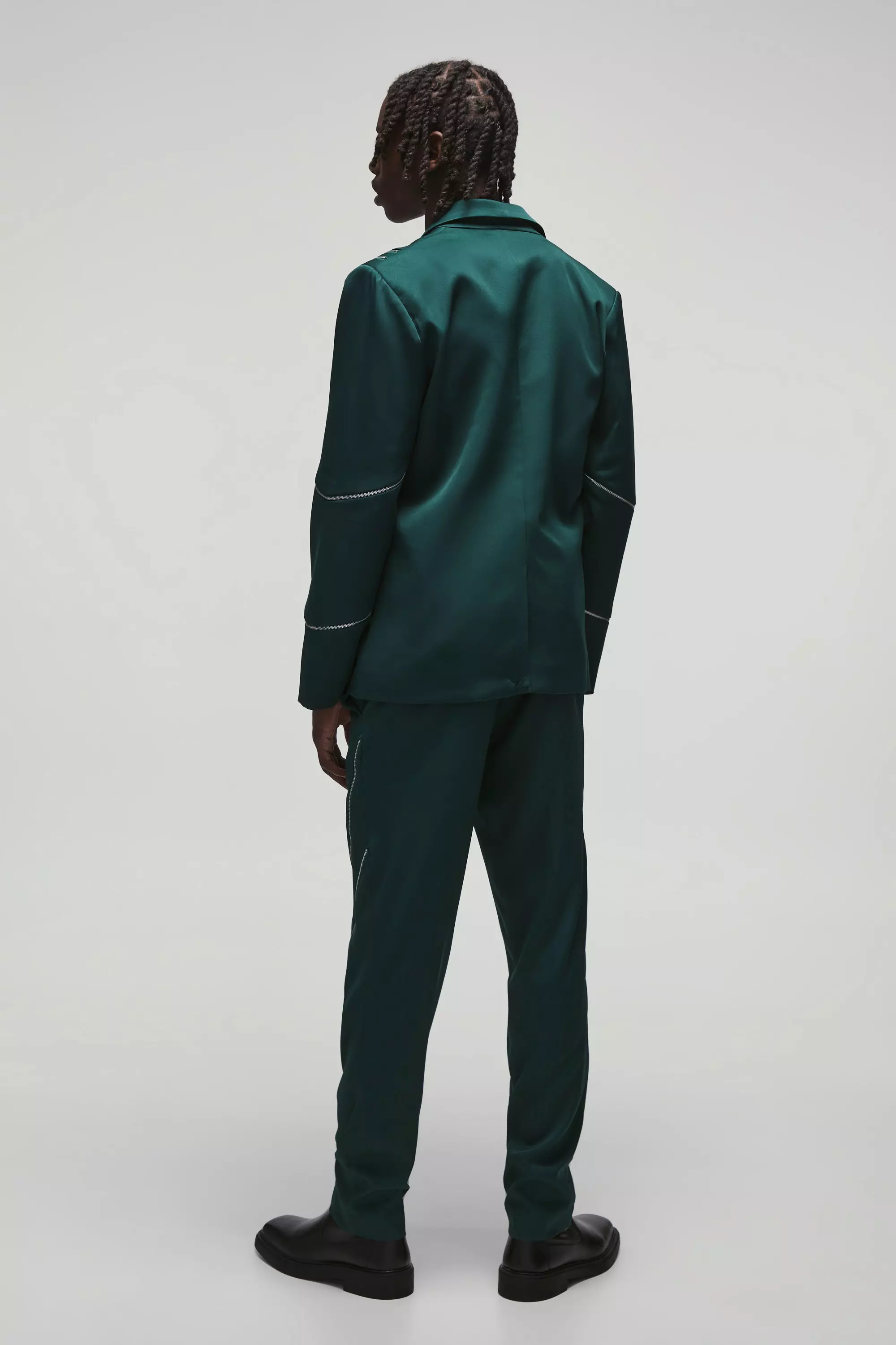 Green Slim Fit Blazer Met Rits Detail alternatieve afbeelding