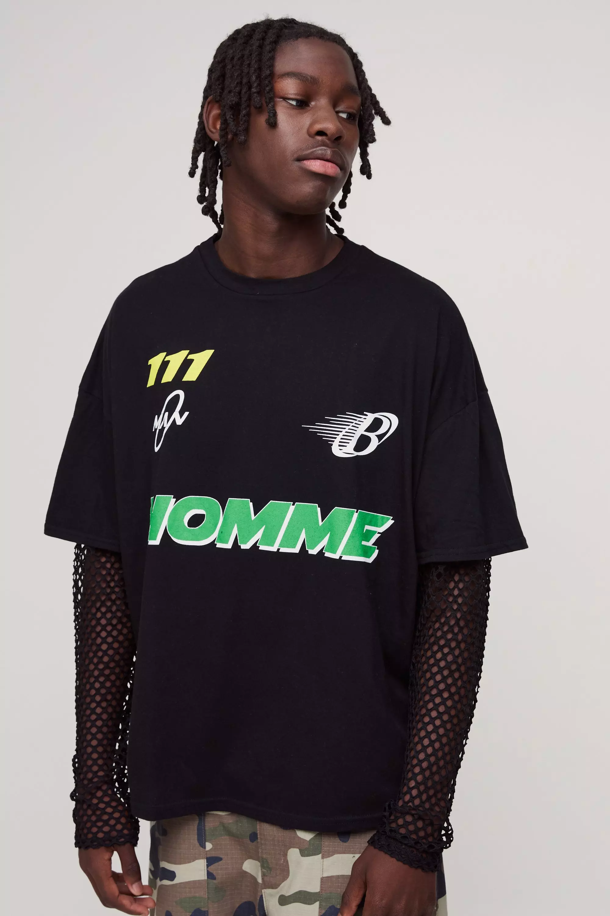 Oversized Double Layer Homme Print T-shirt | boohooMAN USA