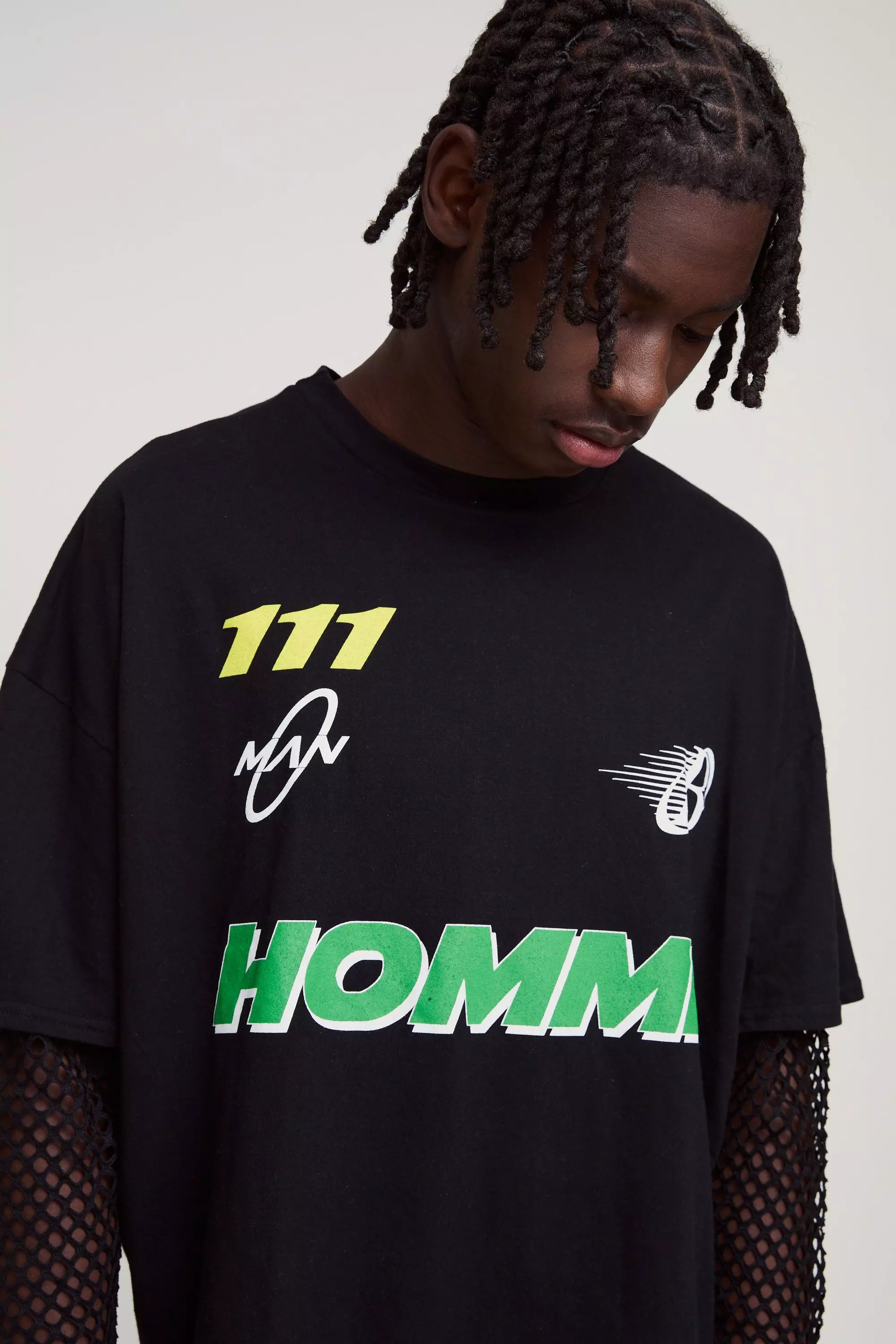 Oversized Double Layer Homme Print T-shirt | boohooMAN USA