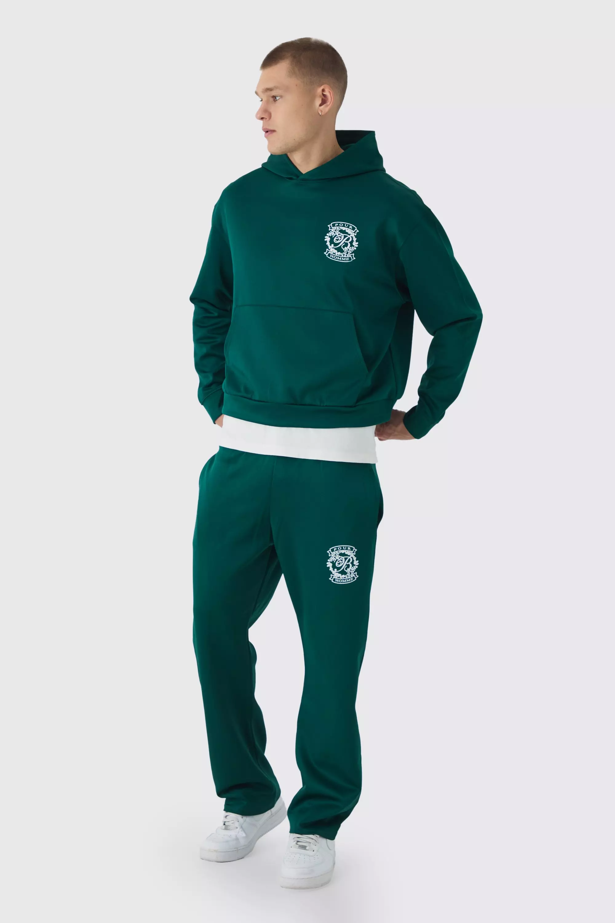 Oversized Boxy Pour Homme Scuba Hooded Tracksuit Forest