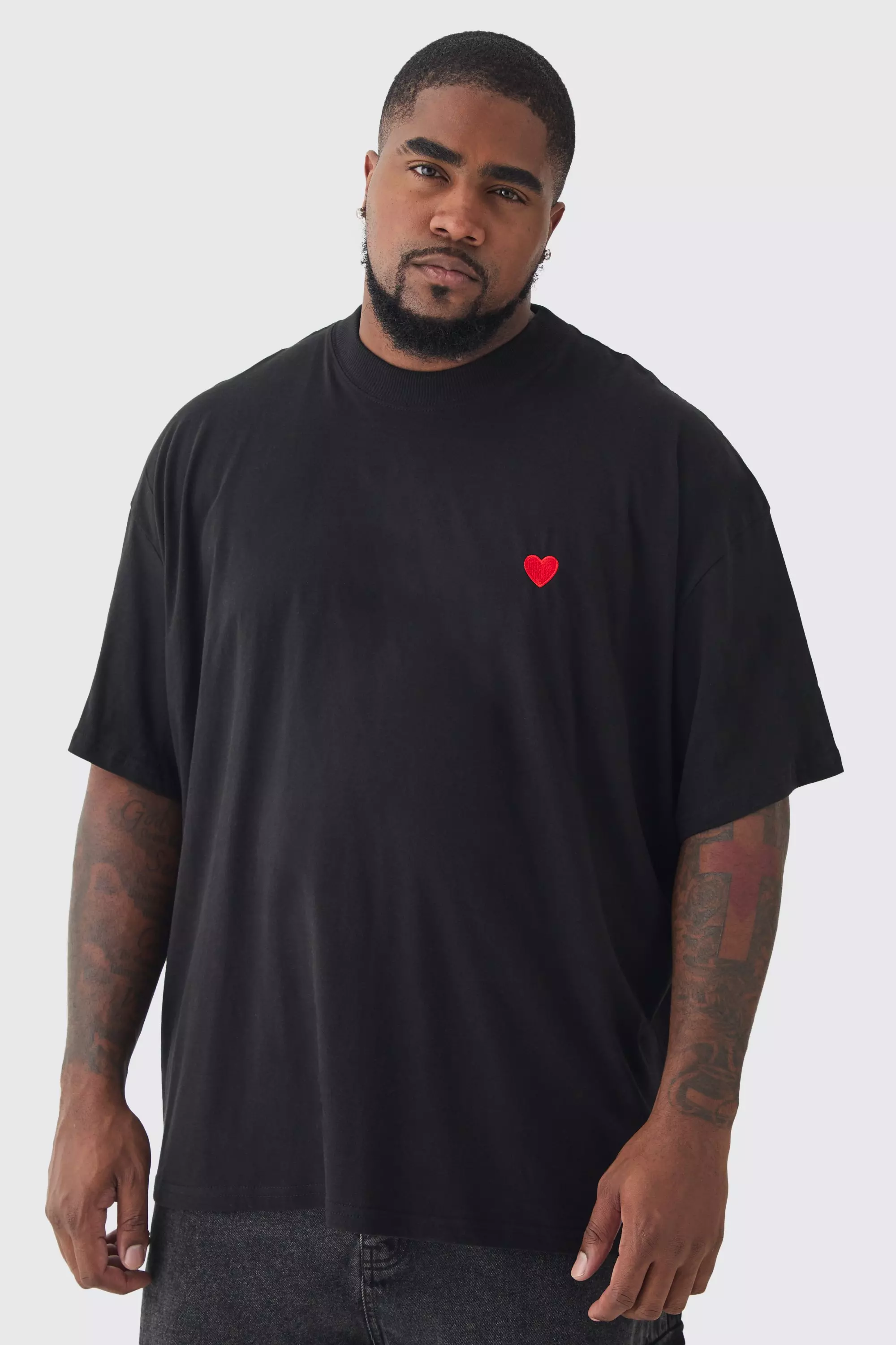 Plus Oversize T-Shirt mit Herz-Stickerei, Black alternatives Bild
