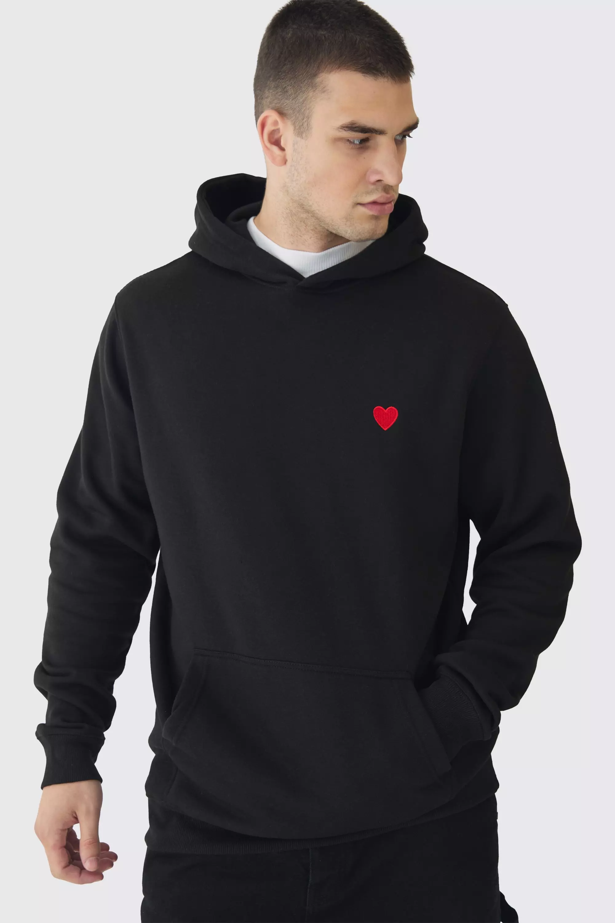 Tall Heart Embroidered Hoodie Black