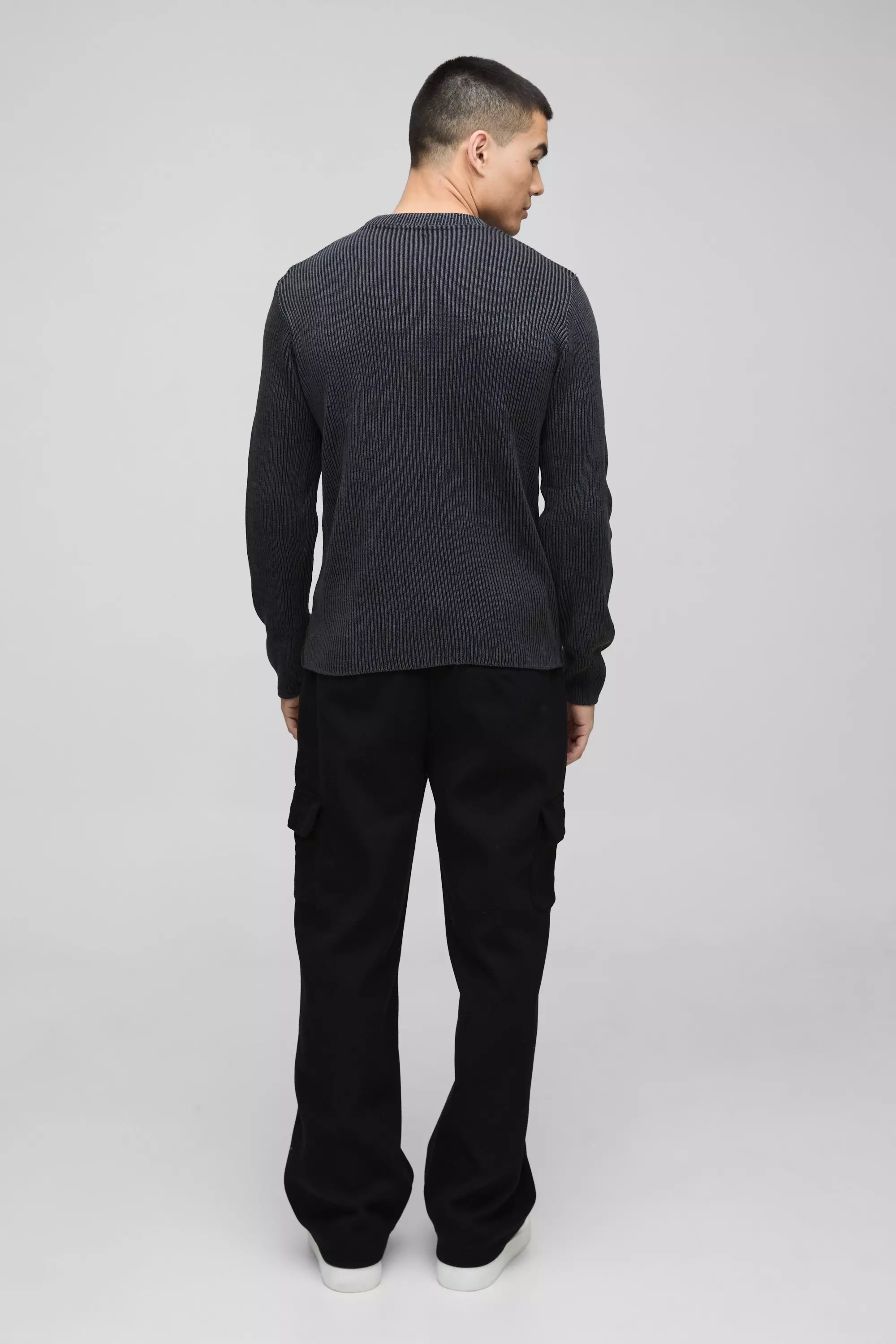 Black Regular Crew Neck Plated Ribbed Knit Jumper alternative image