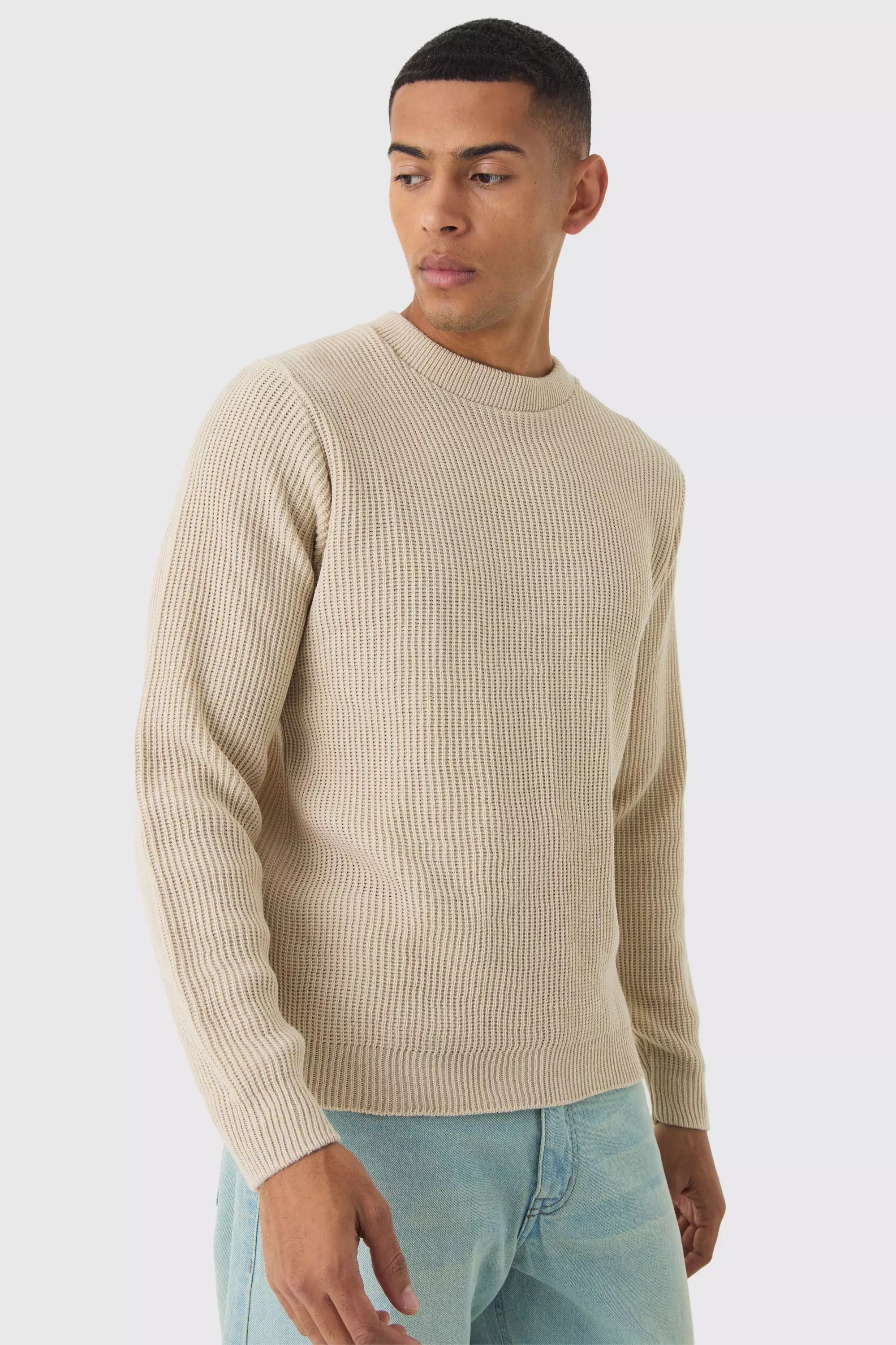 Regular Fit Waffle Knit Sweater Ecru