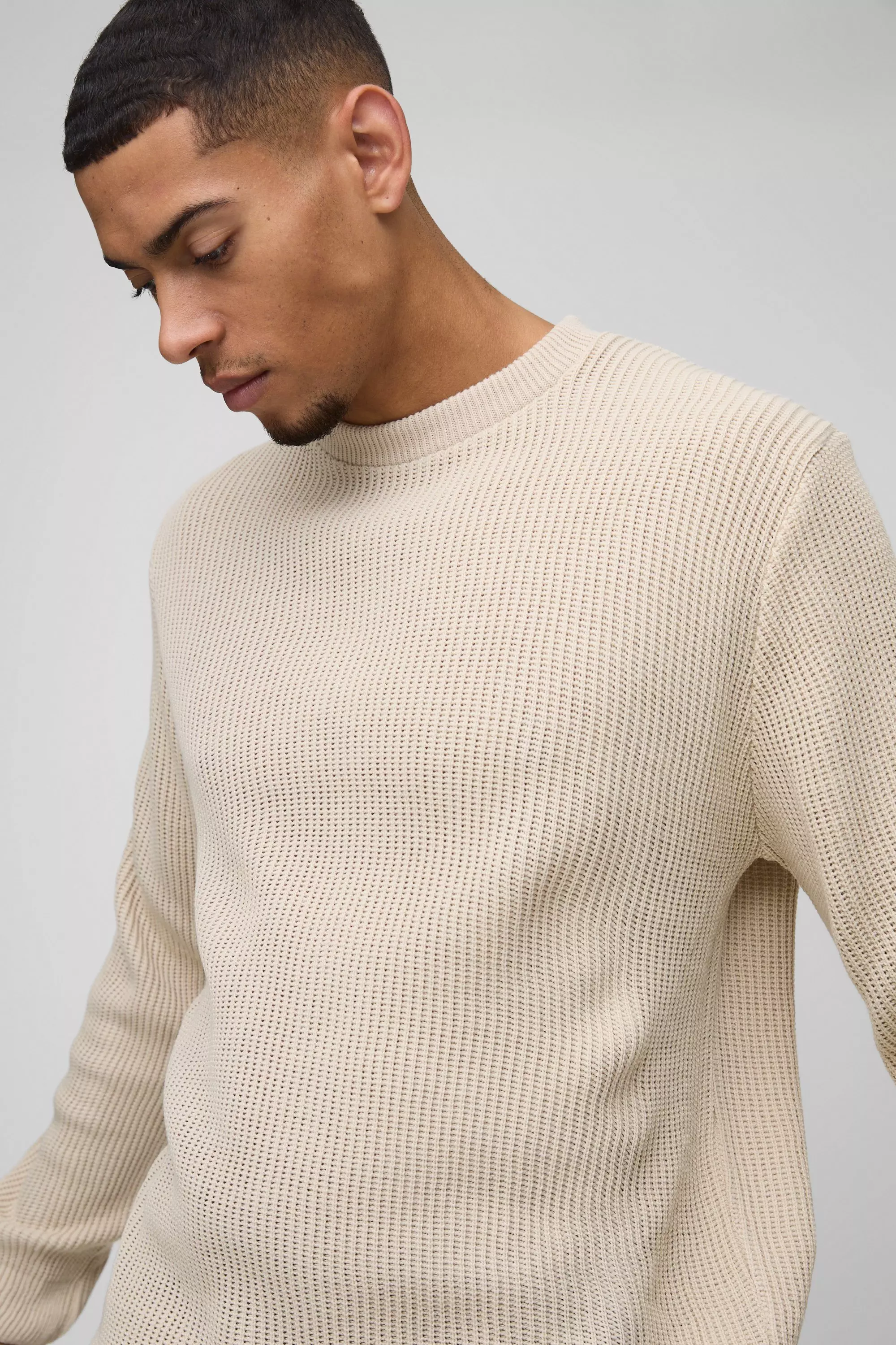 Regular Fit Waffle Knit Sweater boohooMAN USA