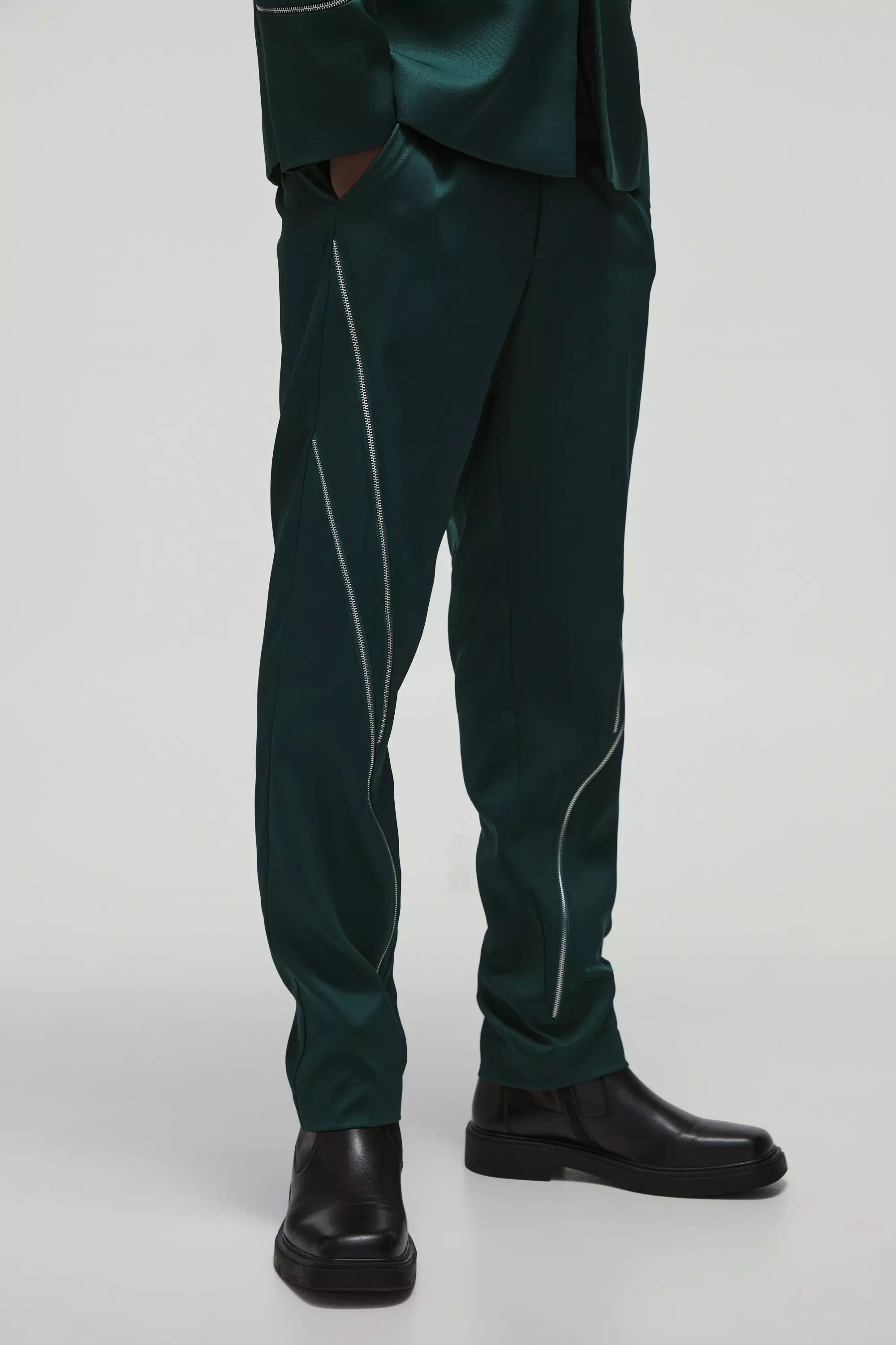 Pantaloni Sartoriali Slim Fit Con Zip Multiple, Green immagine alternativa