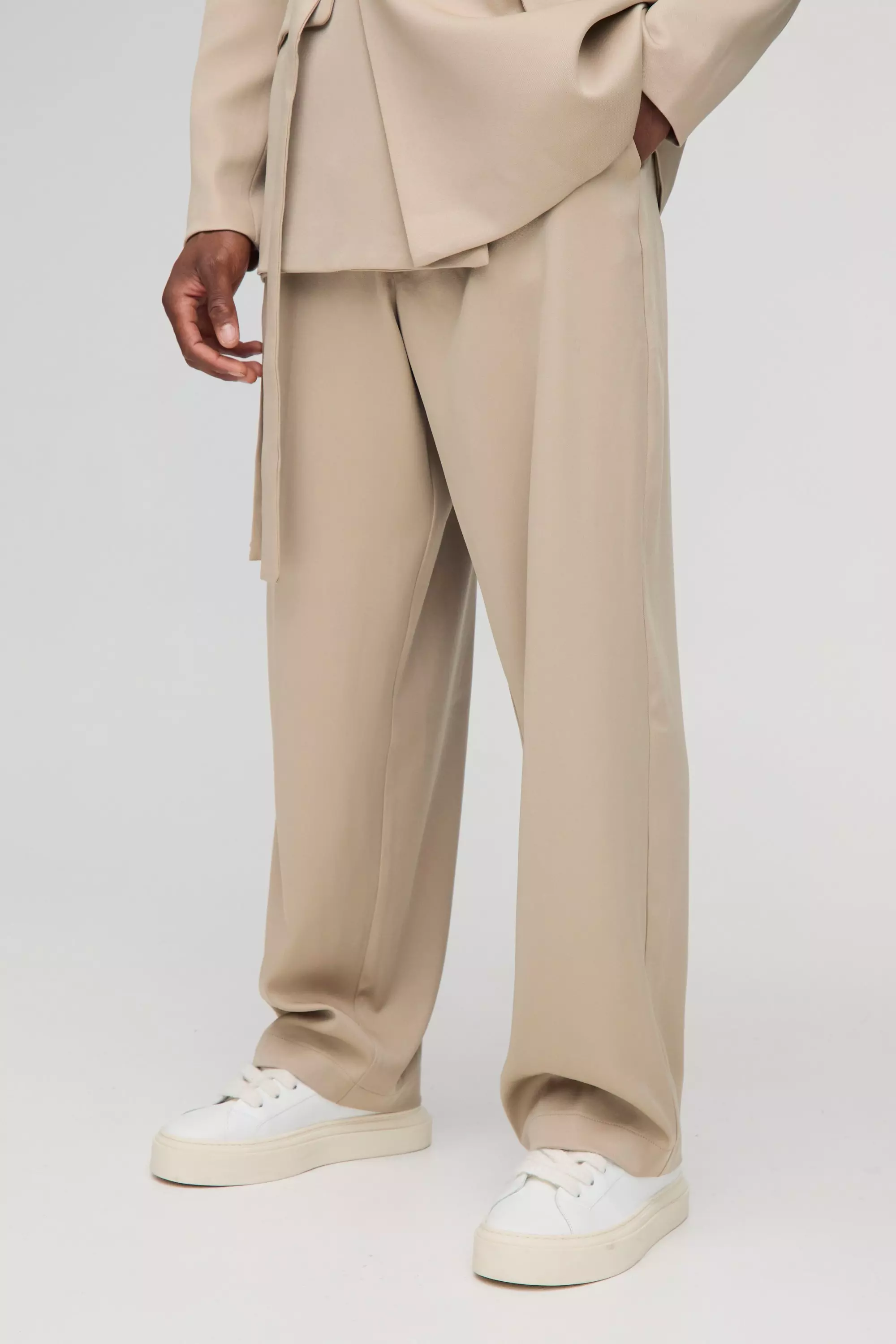 Stone Relaxed Fit Tie Waistband Tailored Trouser alternative image