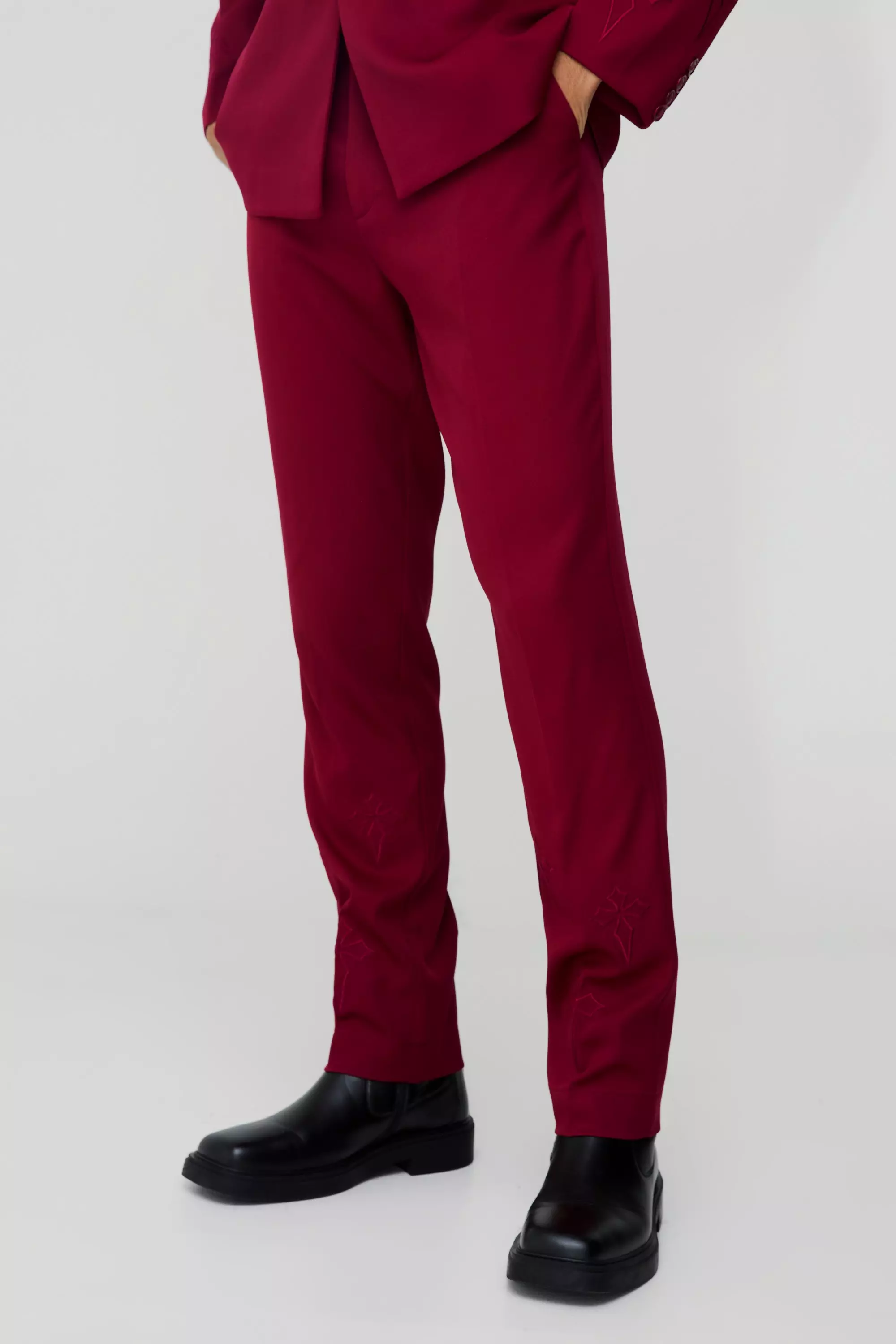 Burgundy Straight Fit Cross Applique Tailored Trouser alternative image