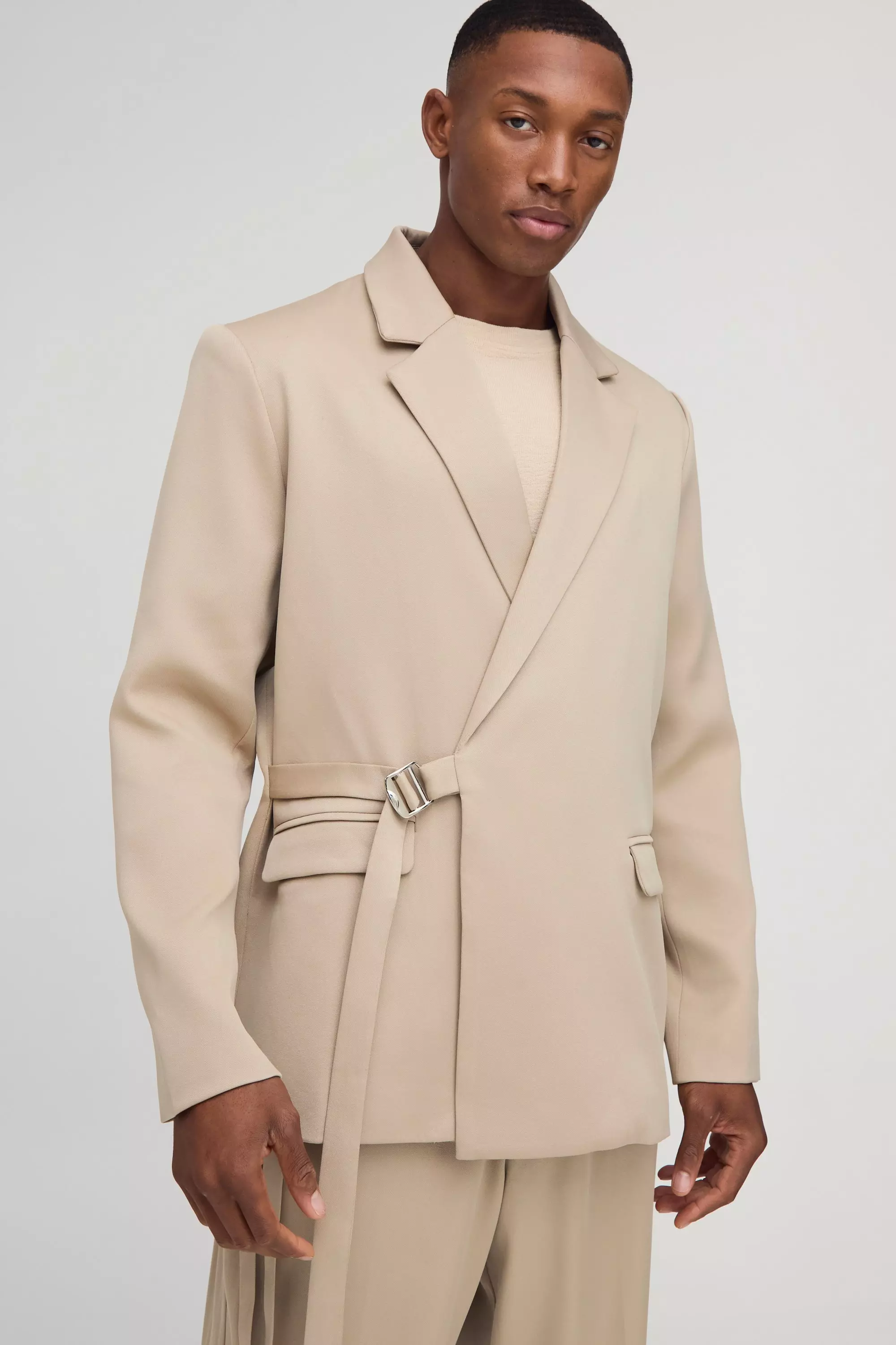 Stone Relaxed Fit Tie Waistband Tailored Trouser alternative image