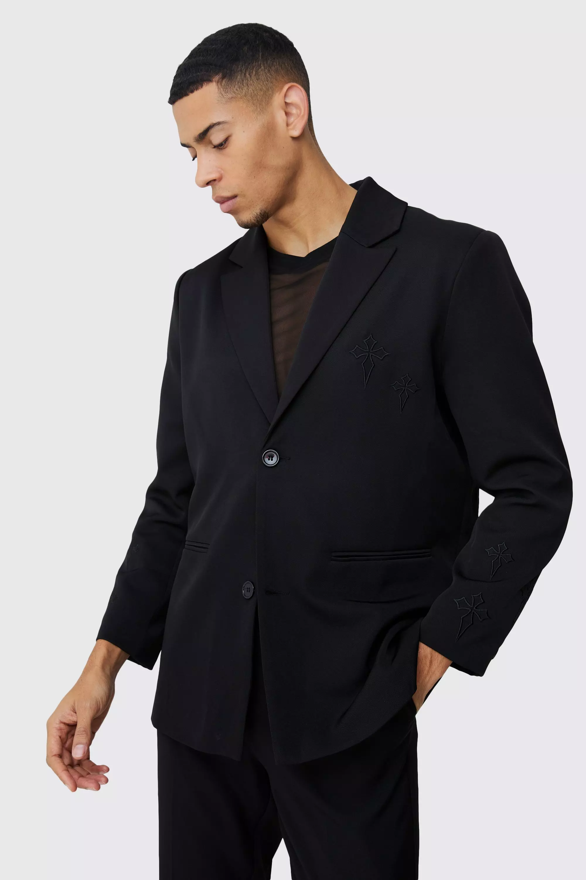 Black Gekruiste Blazer Met Rechte Pijpen alternatieve afbeelding