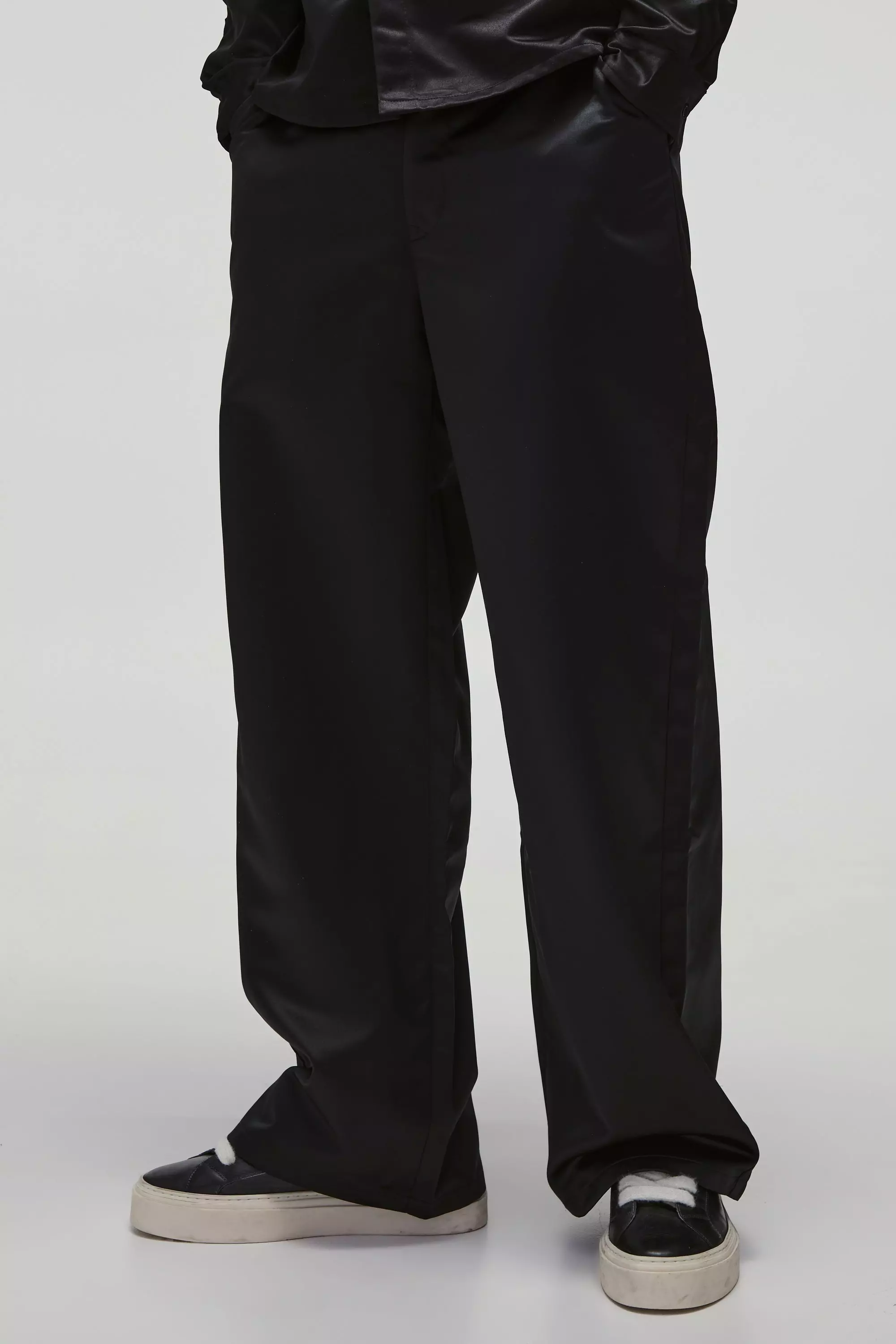 Pantalon large satiné à taille fixe, Black autre image