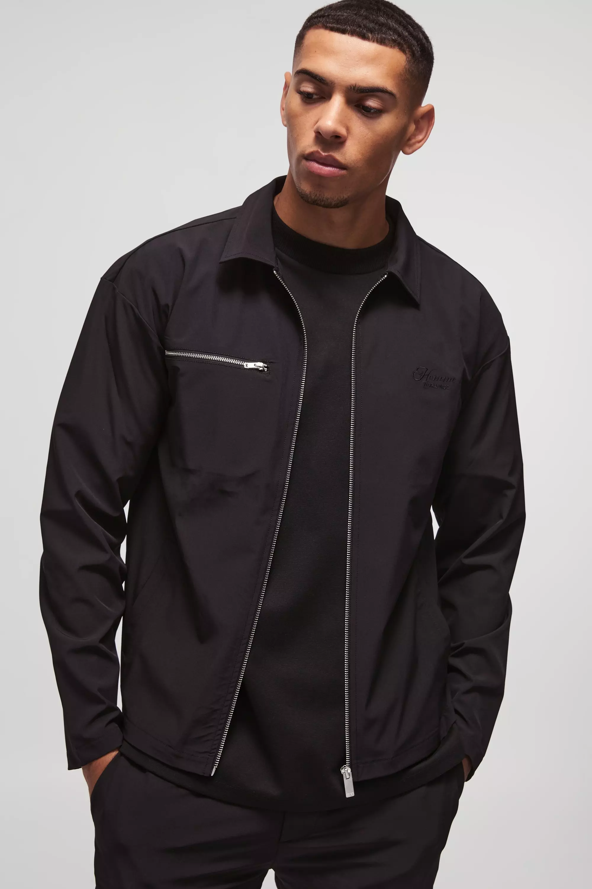 Black Regular Fit Technical Stretch Homme Overshirt alternative image