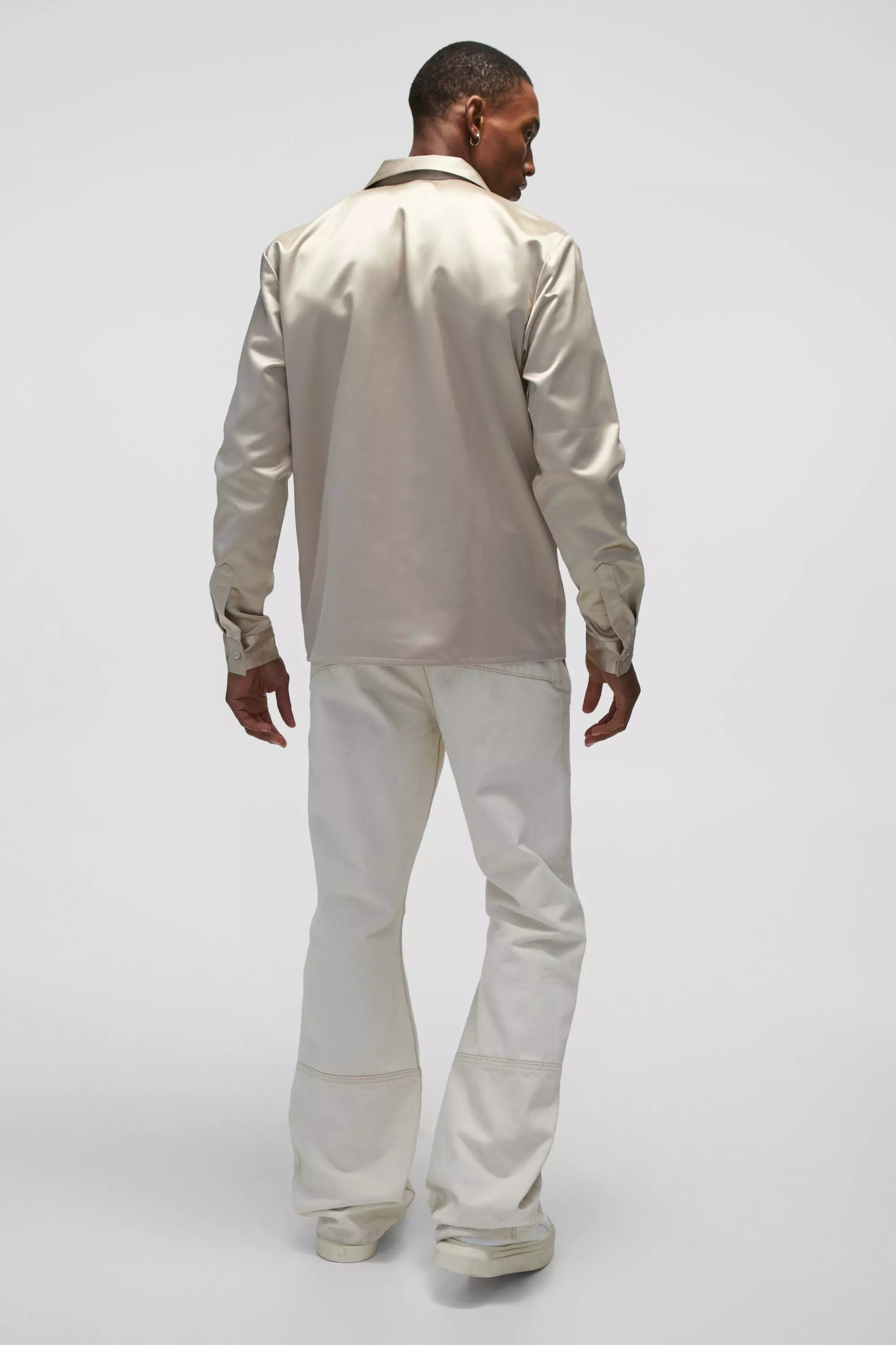 Taupe Regular Fit Pearl Button Satin Shirt alternative image