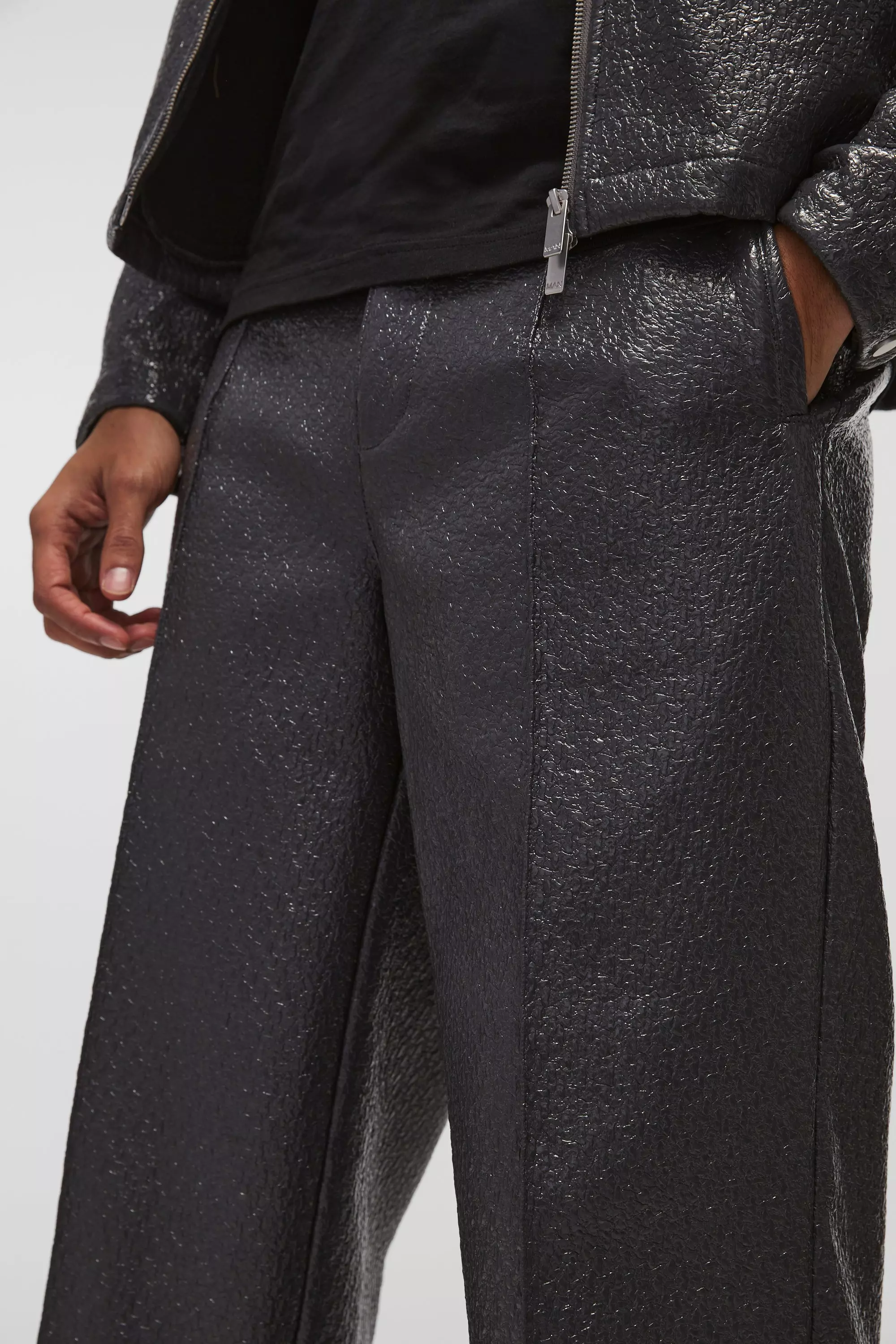 Slate blue Brede Bouclé Broek Met Matte Coating alternatieve afbeelding